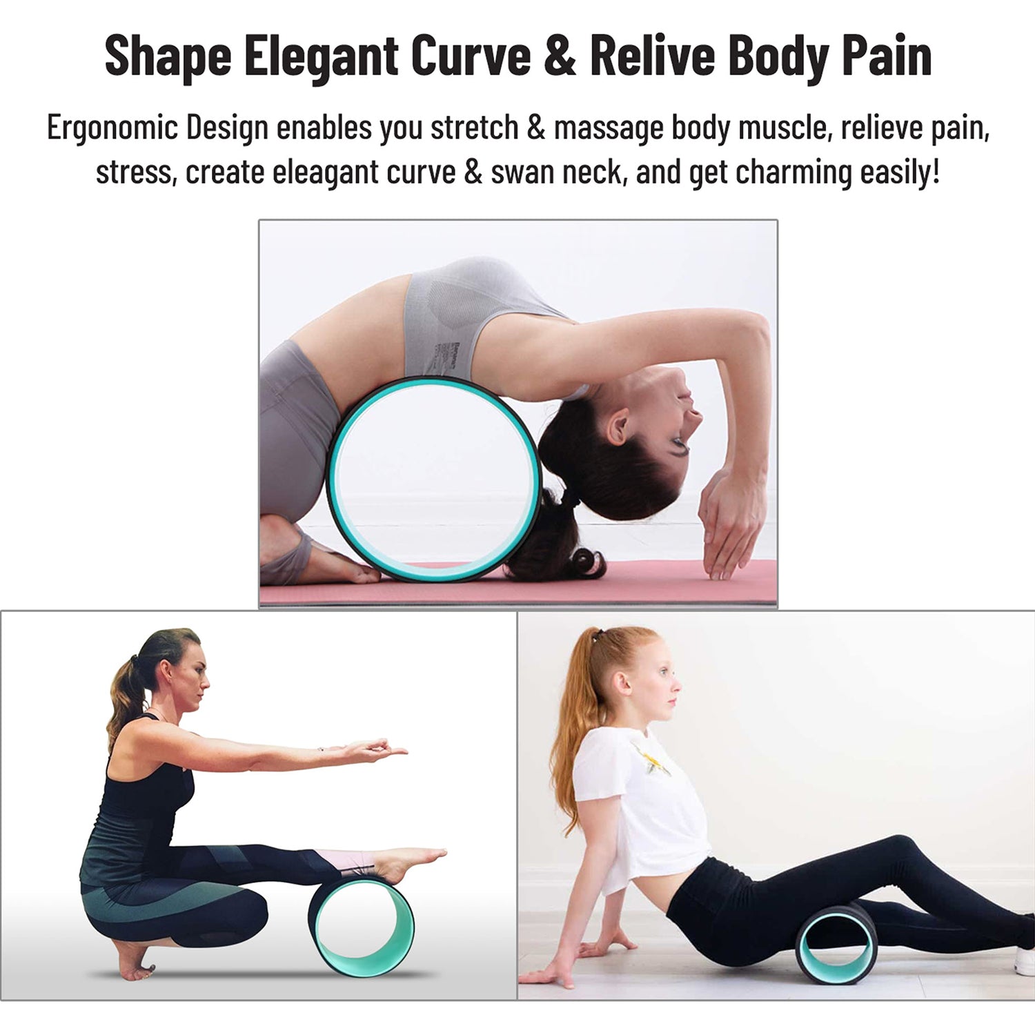 3in1 Back Stretch Foam Roller Yoga Wheel, Set of 3, Black (Open Box) - VMInnovations