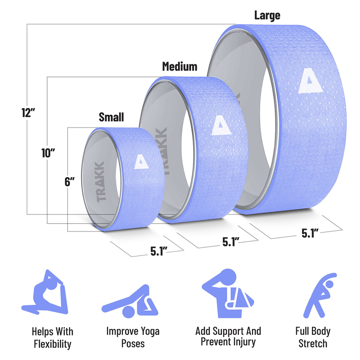 TRAKK Back Stretch Massage Foam Roller Yoga Wheel, Set of 3, Blue (Open Box)