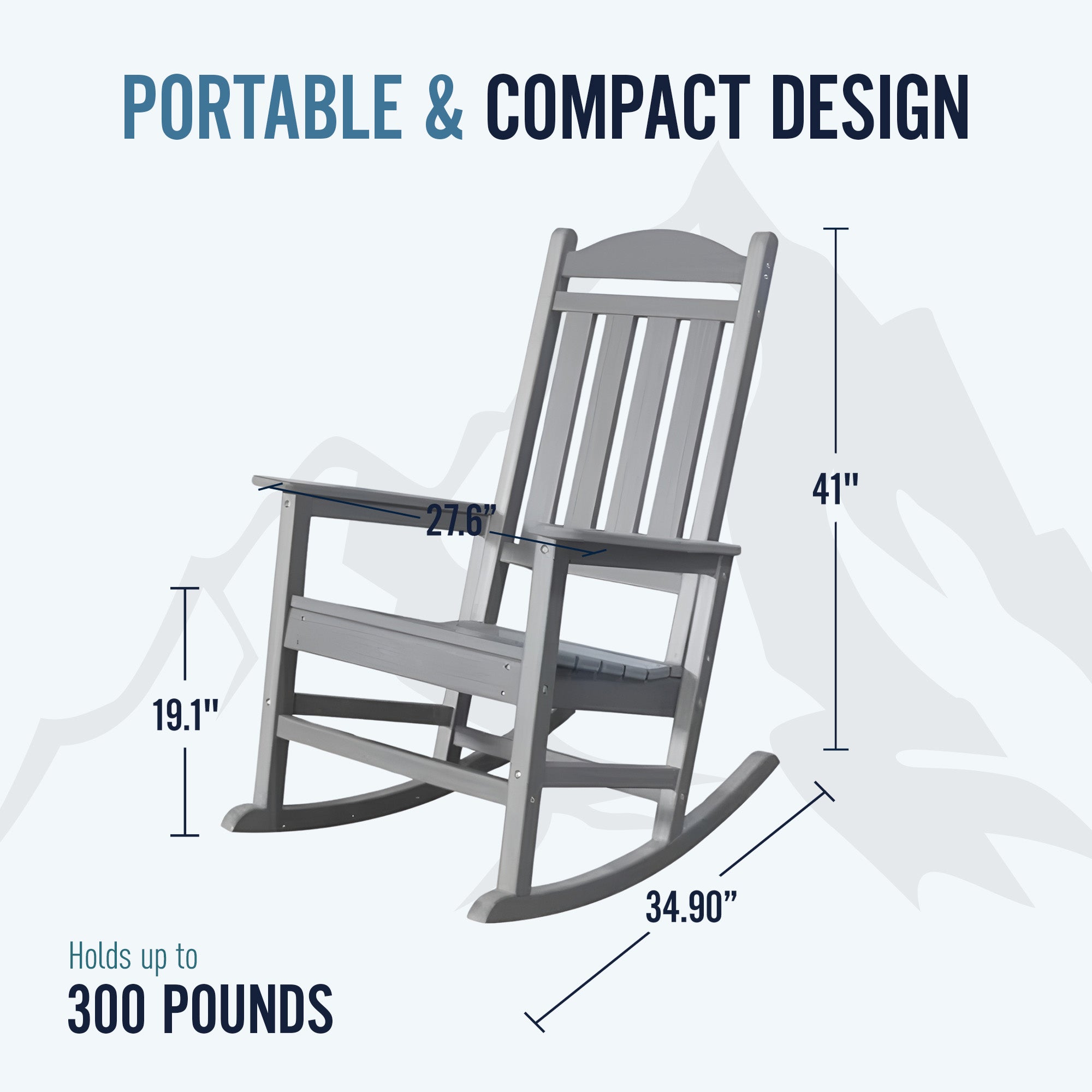 Trapper’s Peak Outdoor Rocking Chair Poly Lumber Grain, Steel Frame, Light Gray - VMInnovations