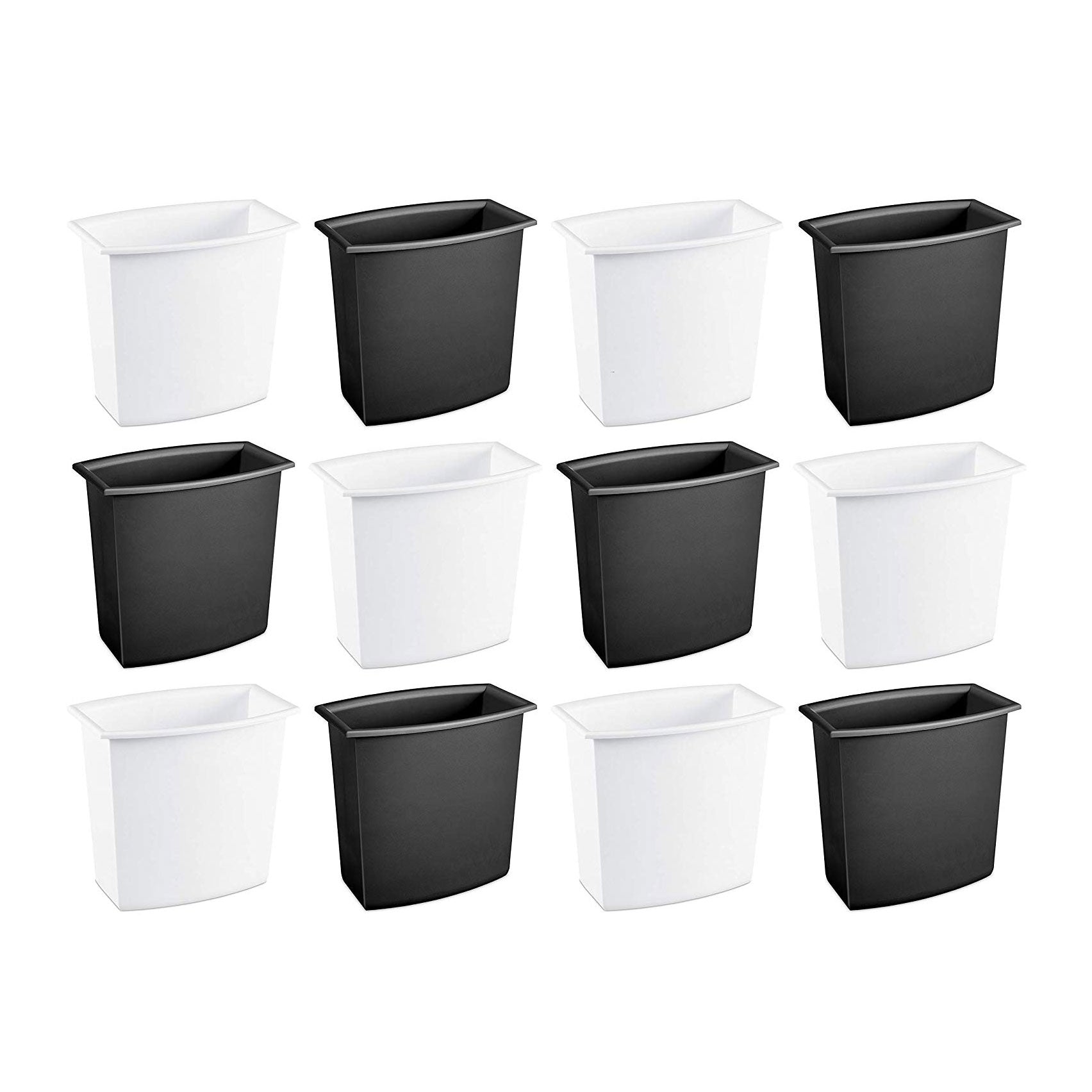 Sterilite 10220012 2-Gallon Rectangular Vanity Wastebasket, Black/White