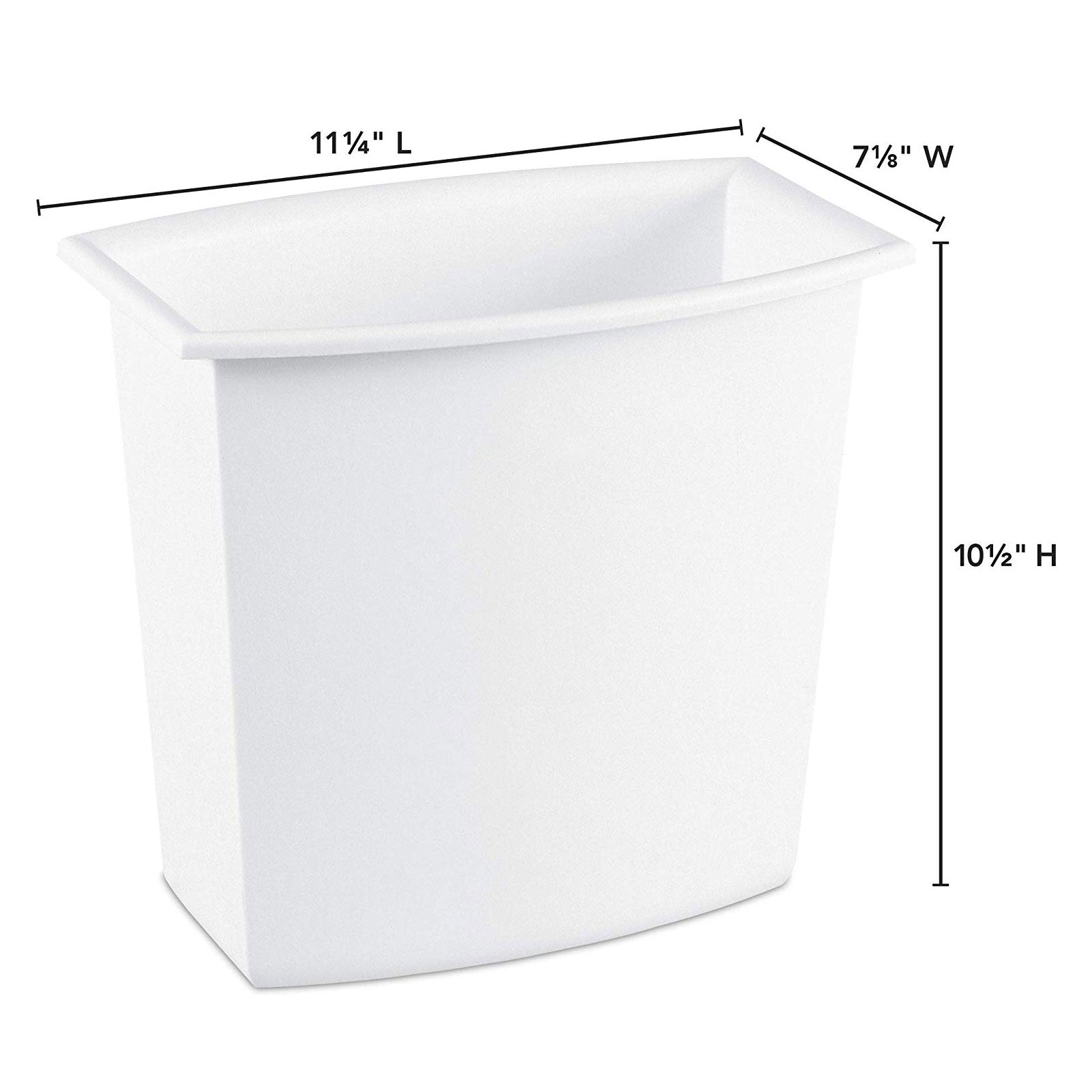 Sterilite 10220012 2-Gallon Rectangular Vanity Wastebasket, Black/White