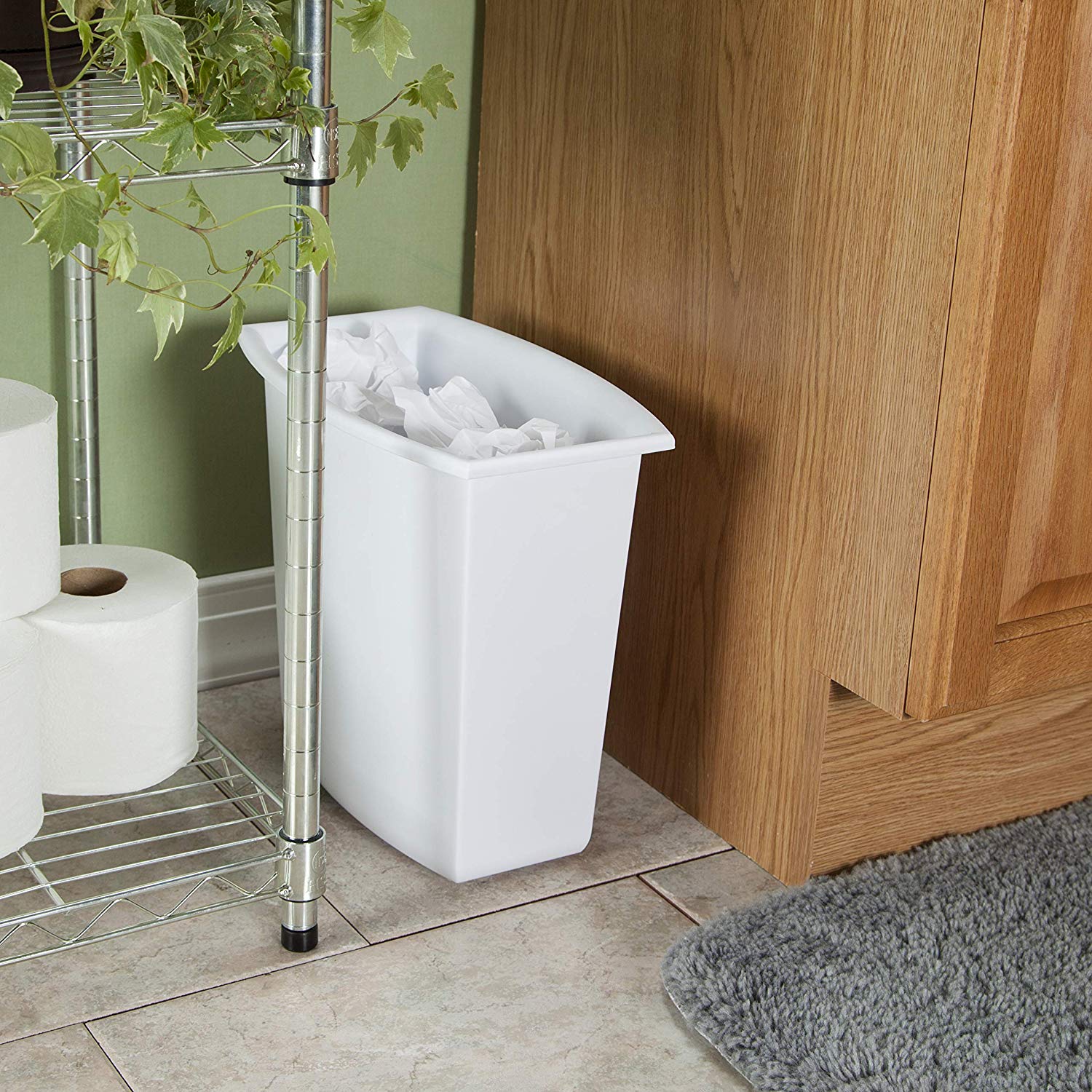 Sterilite 10220012 2-Gallon Rectangular Vanity Wastebasket, Black/White