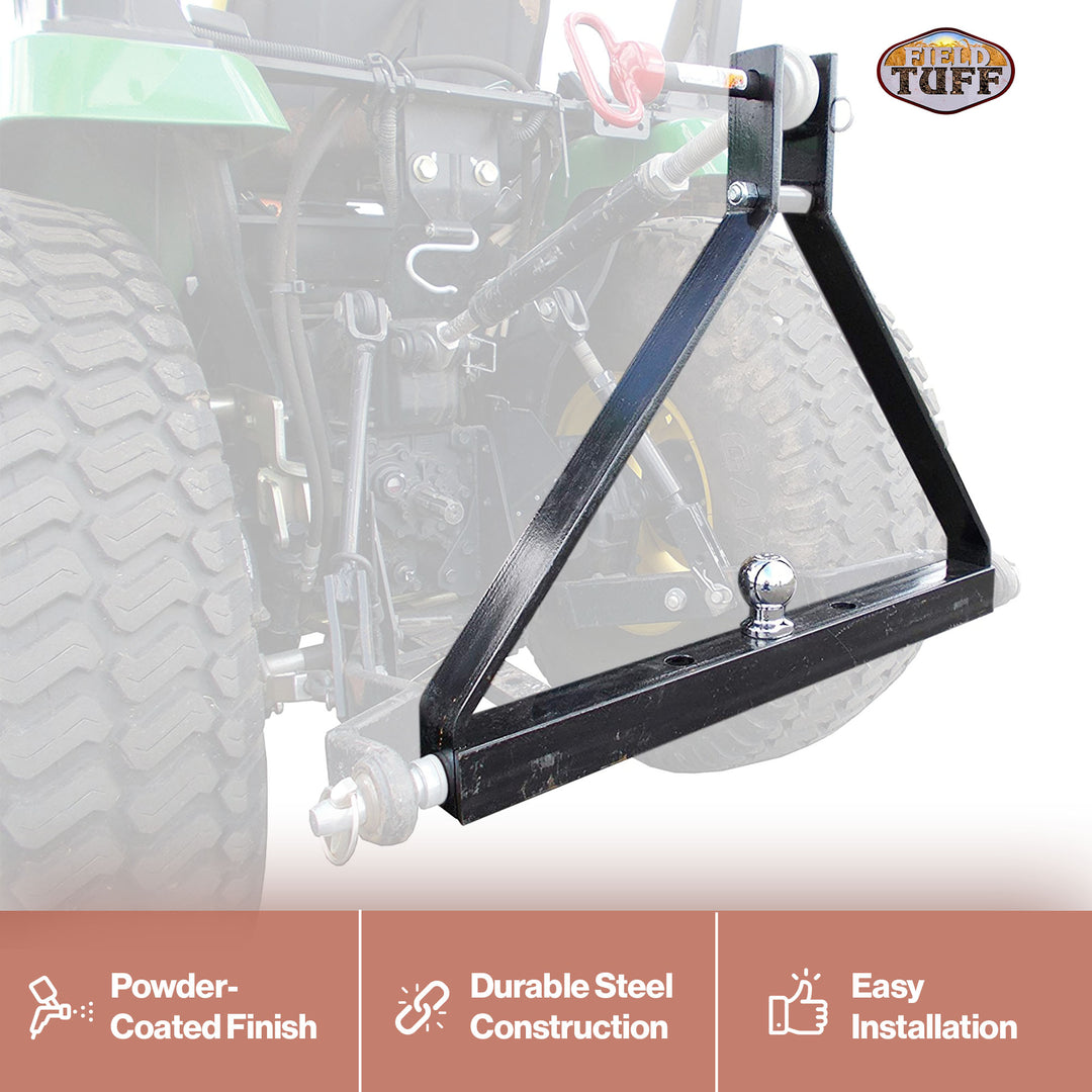 Field Tuff FTF-013PTH 3 Point Triangle Frame Lawn Tractor Trailer Hitch, Black - VMInnovations