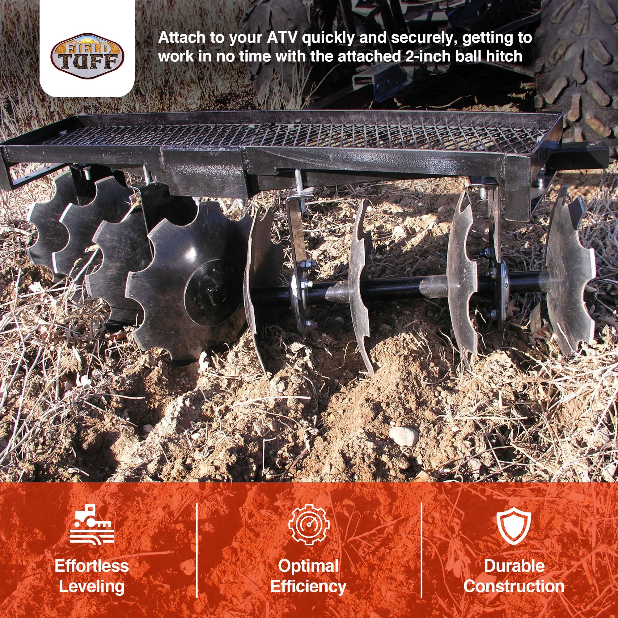 Field Tuff 51 Inch ATV Single Gang Heavy Duty Steel Disc for Cultivating, Black - VMInnovations