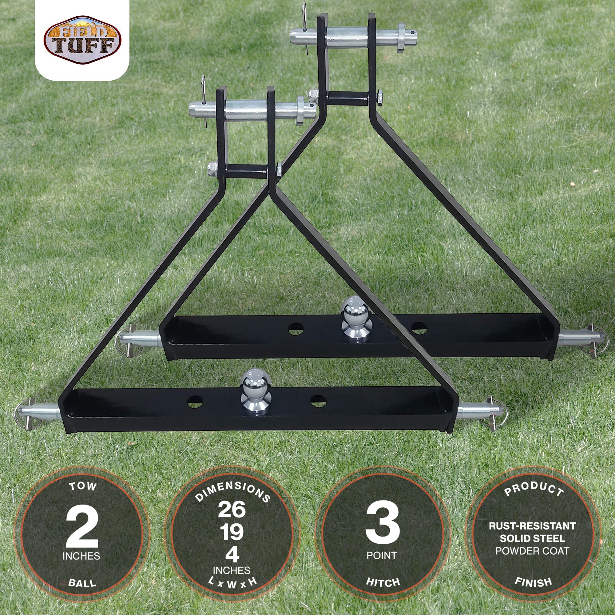 Field Tuff 3 Point Triangle Frame Lawn Tractor Trailer Hitch, Black (2 Pack) - VMInnovations