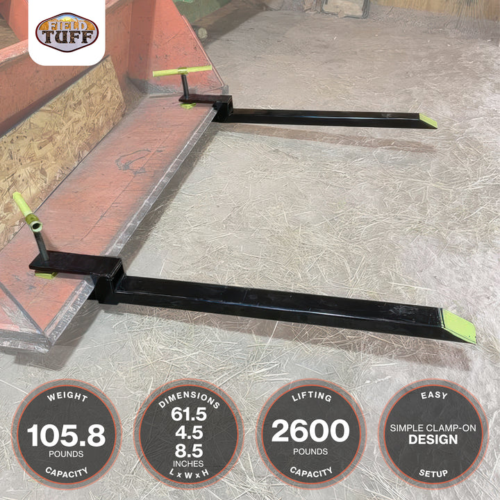 Field Tuff Heavy Duty Steel Tractor Bucket Forks, 2,600 Pound Capacity, 2 Pack - VMInnovations