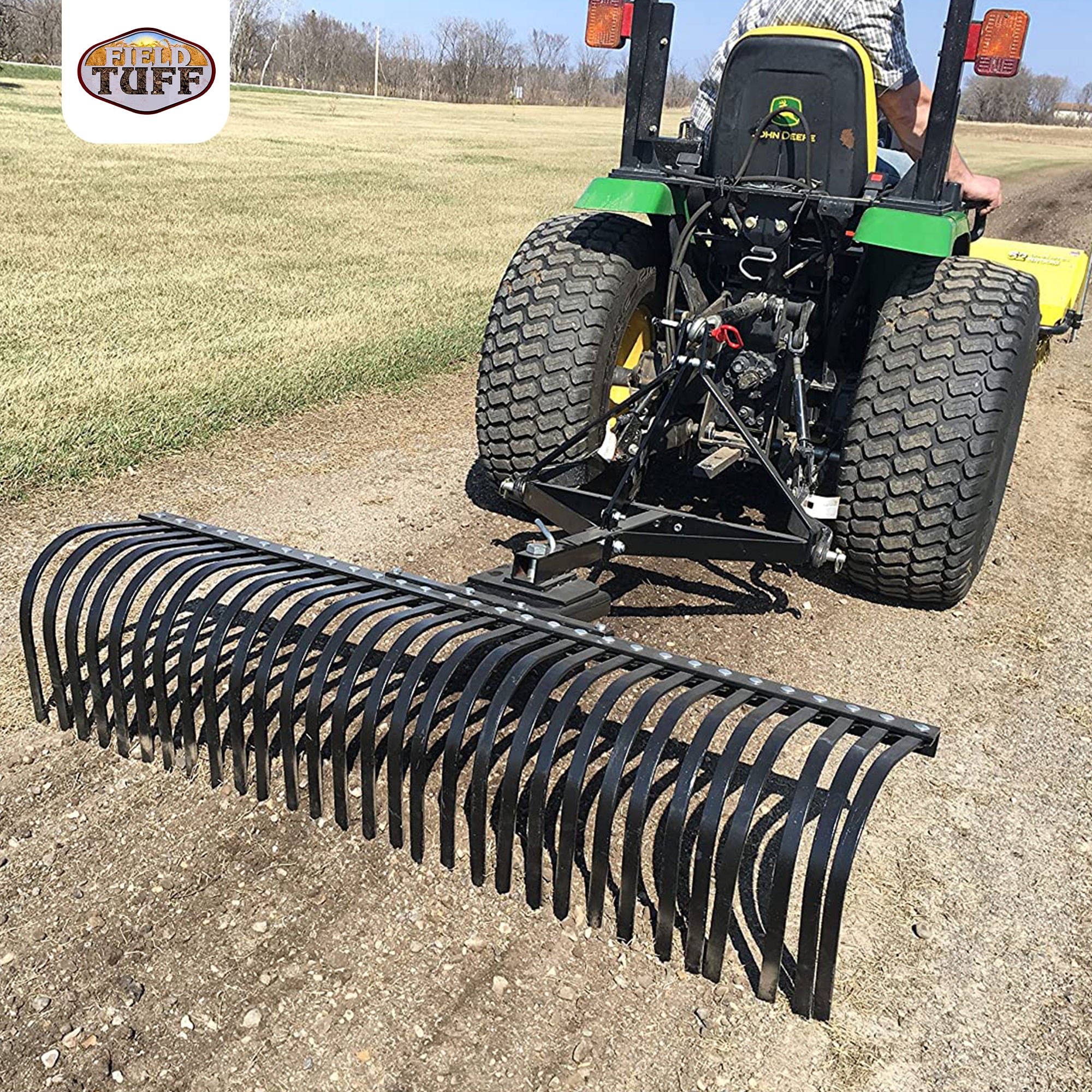 Field Tuff 60 Inch 3 Point Landscape Yard Rake Attachment for Category 1 Tractor - VMInnovations