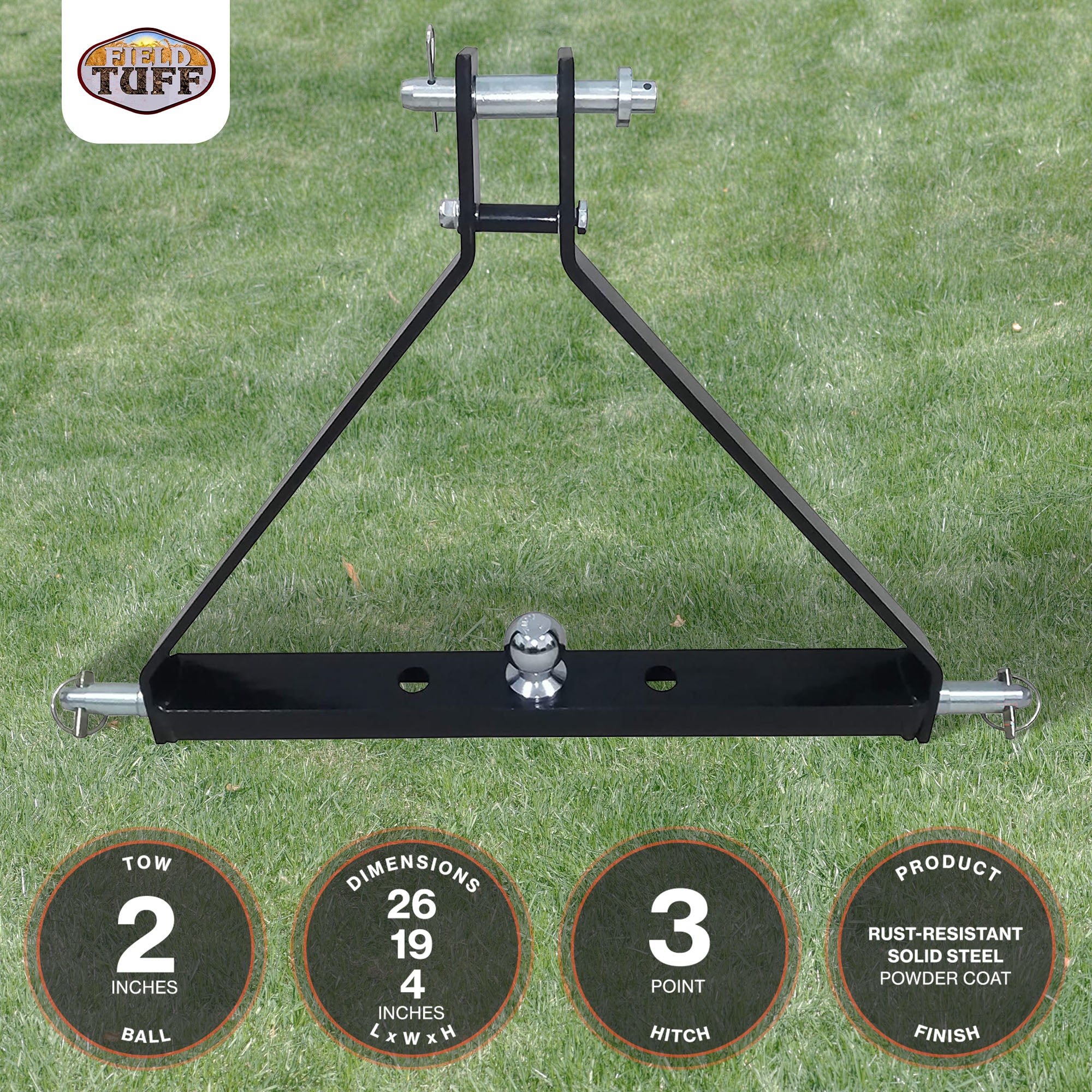 Field Tuff 3 Point Triangle Frame Lawn Tractor Trailer Hitch, Black (Open Box) - VMInnovations