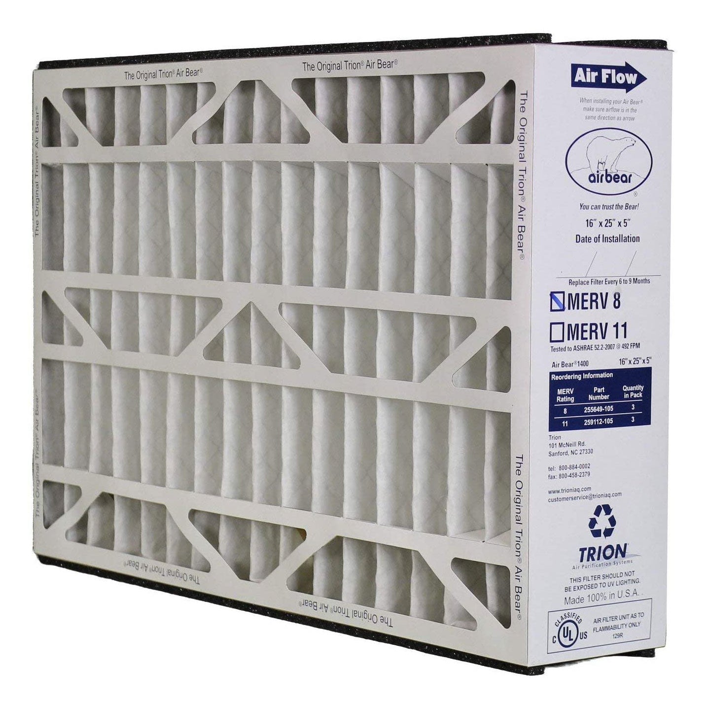 Trion Air Bear 16 x 25 x 5 Inch MERV 8 Air Purifier Filter (3 Pack) (Open Box) - VMInnovations