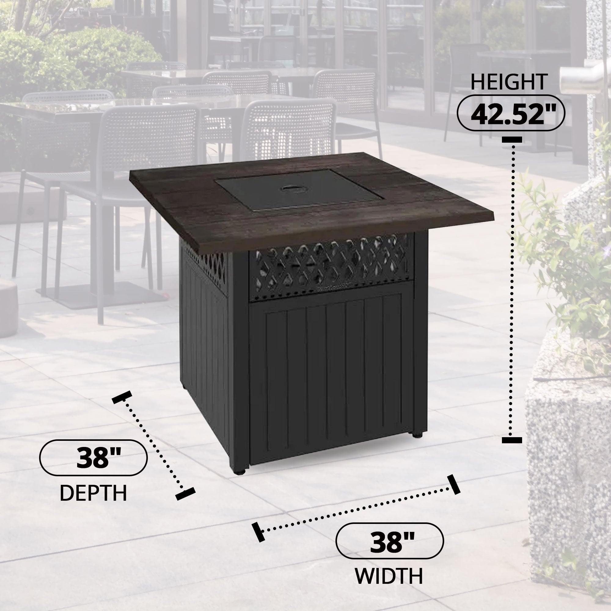 Four Seasons Courtyard Dual Heat 41,000BTU Square Gas Fire Pit w/Tabletop (Used) - VMInnovations