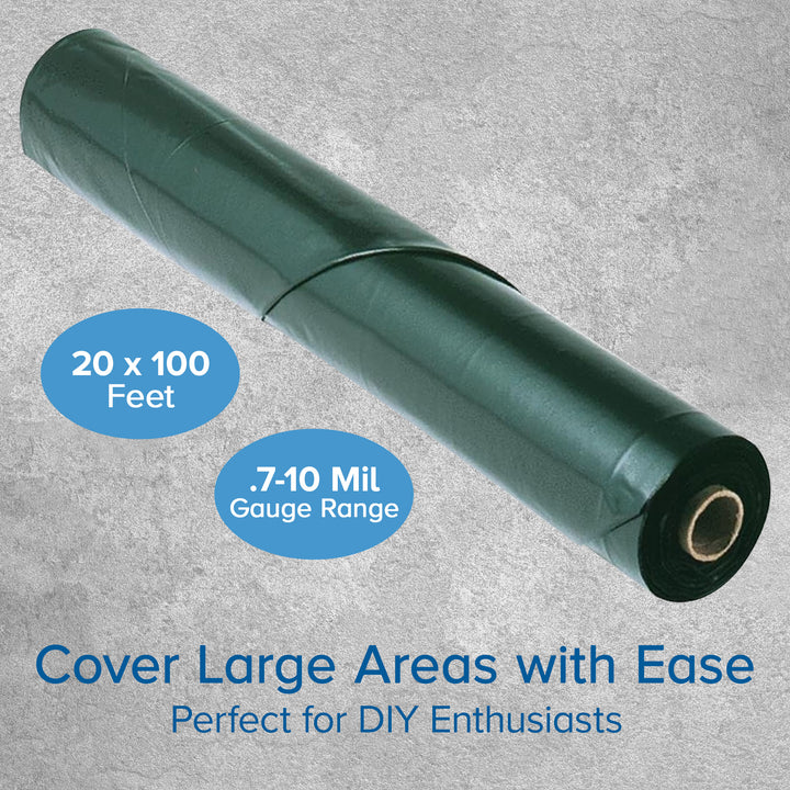 Film-Gard 20' x 100' 10 Mil Polyethylene Painters Plastic Sheeting Roll, Black - VMInnovations