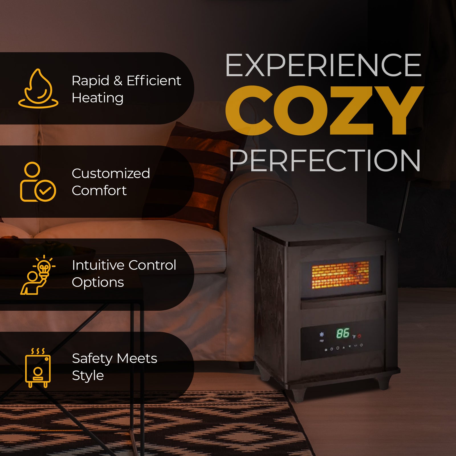 Comfort Zone Wood Cabinet Infrared High Power Quartz Heater and Remote, Espresso - VMInnovations