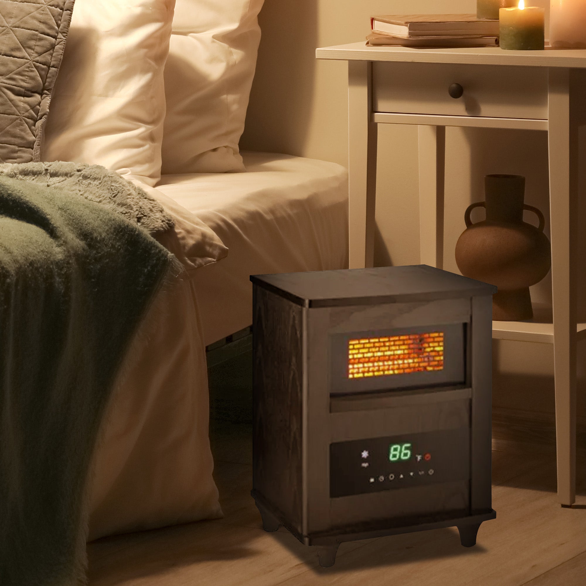 Comfort Zone Wood Cabinet Infrared High Power Quartz Heater and Remote, Espresso - VMInnovations