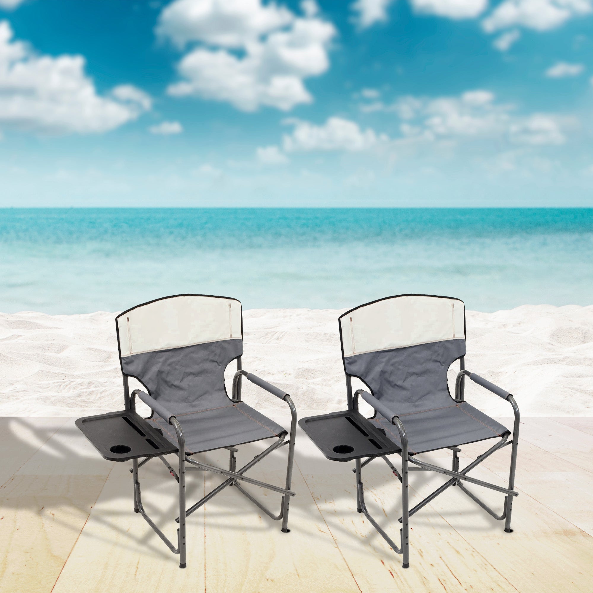 RIO Brands XXL Director’s Chair w/Side Table & Carry Straps, Gray (Open Box) - VMInnovations