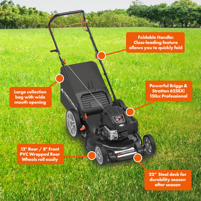 Yard Force Self Propelled 3-in-1 Gas Powered Push Lawn Mower with 22" Steel Deck