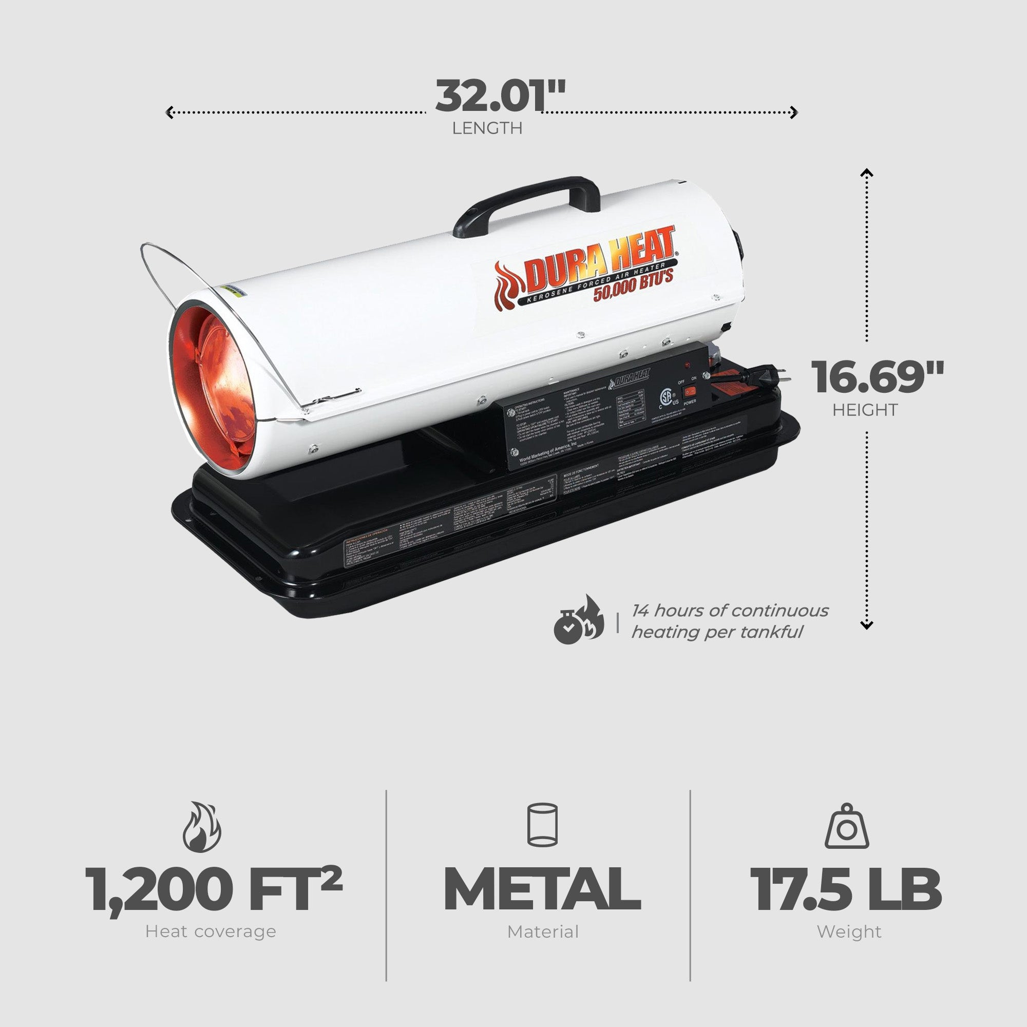 Dura Heat 50,000 BTU Portable Kerosene Forced Air Heater w/5 Gal Fuel Tank(Used) - VMInnovations