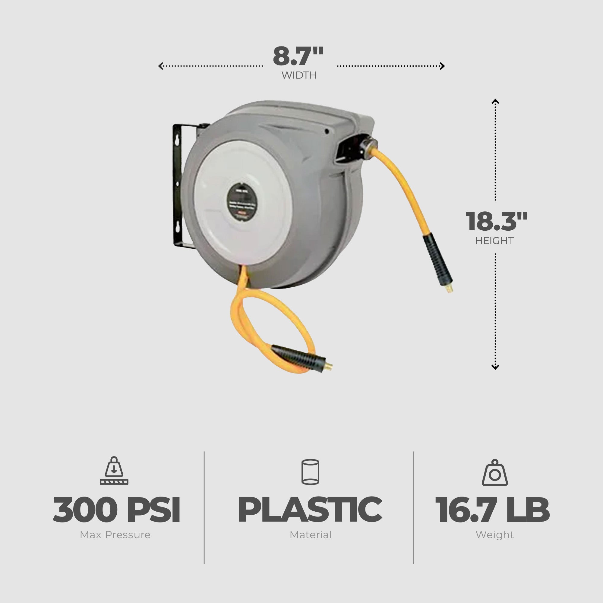Master Mechanic 3/8" x 50' Hybrid Polymer Air Hose Reel with Plastic Housing - VMInnovations
