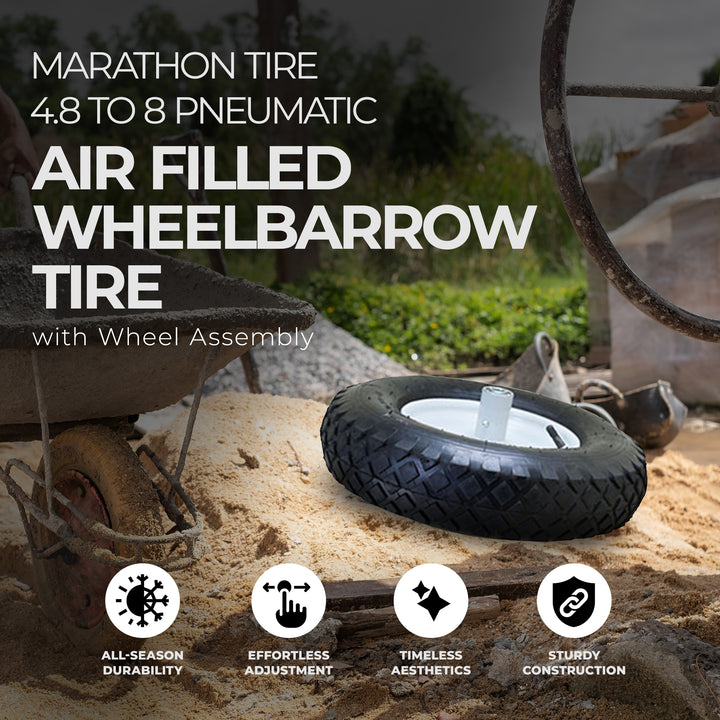 Marathon Tire 4.8 to 8 Pneumatic Air Filled Wheelbarrow Tire with Wheel Assembly - VMInnovations