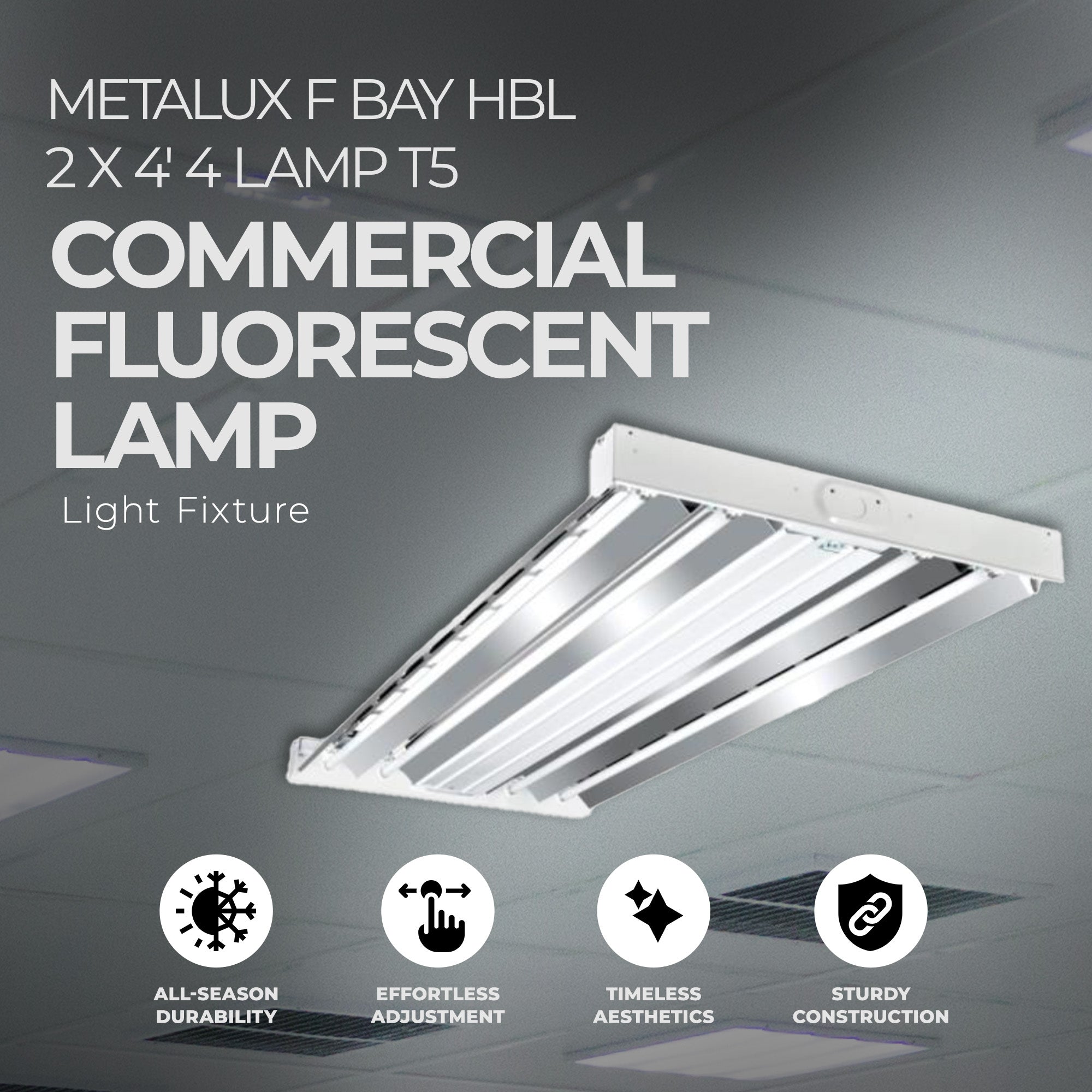Metalux 2 x 4' 4 Lamp T5 Commercial Fluorescent Lamp Light Fixture (Open Box) - VMInnovations