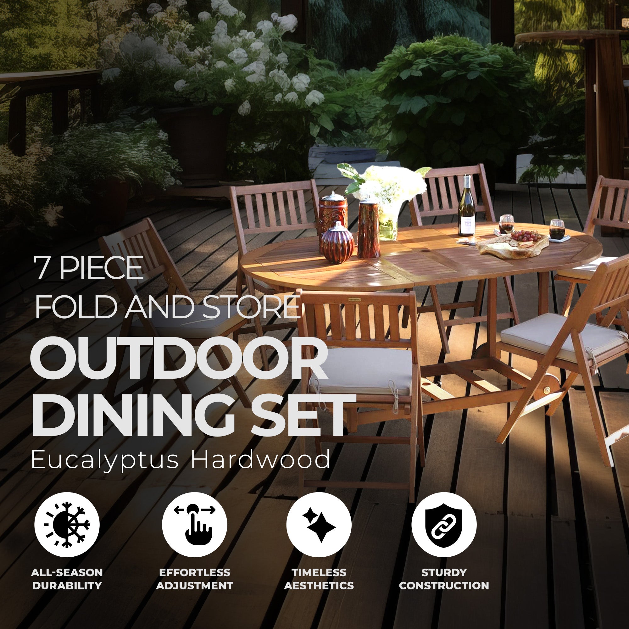 Outdoor Interiors 7 Piece Fold and Store Eucalyptus Hardwood Outdoor Dining Set - VMInnovations