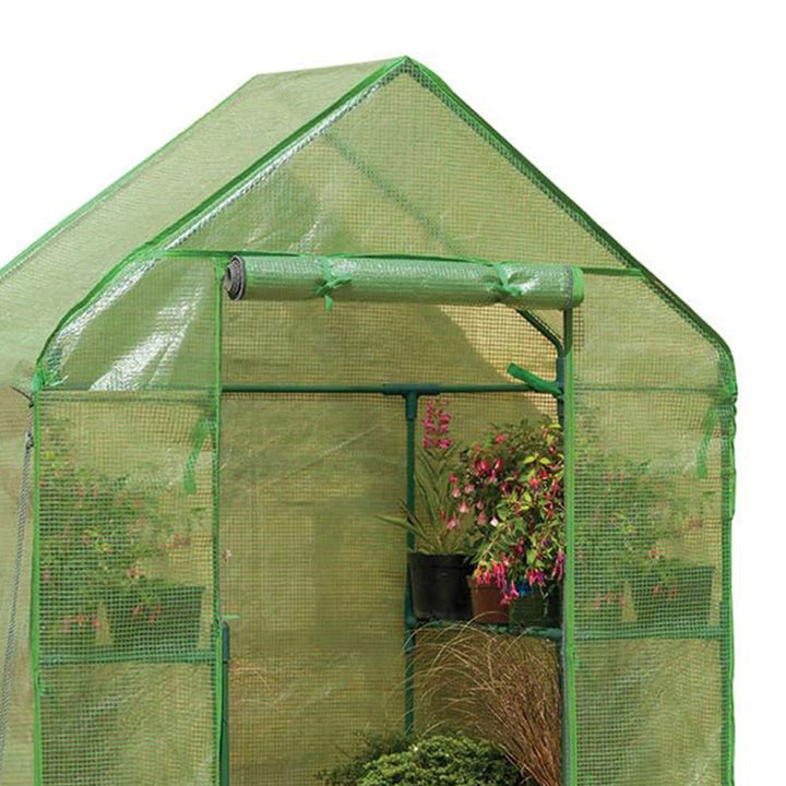 Gardman Walk In Greenhouse with 2 Tier Shelving Unit and Zippered Door, Green - VMInnovations
