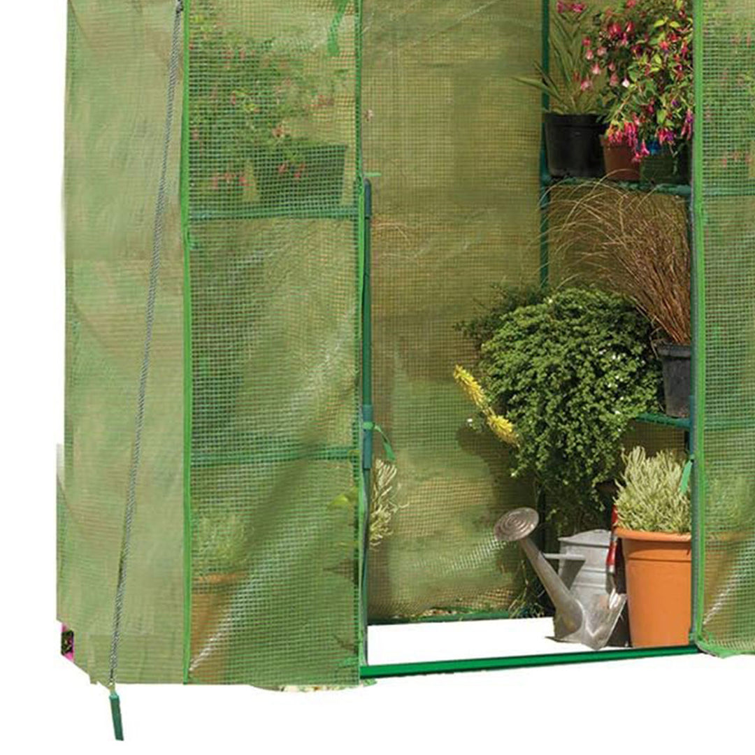 Gardman Walk In Greenhouse with 2 Tier Shelving Unit and Zippered Door, Green - VMInnovations