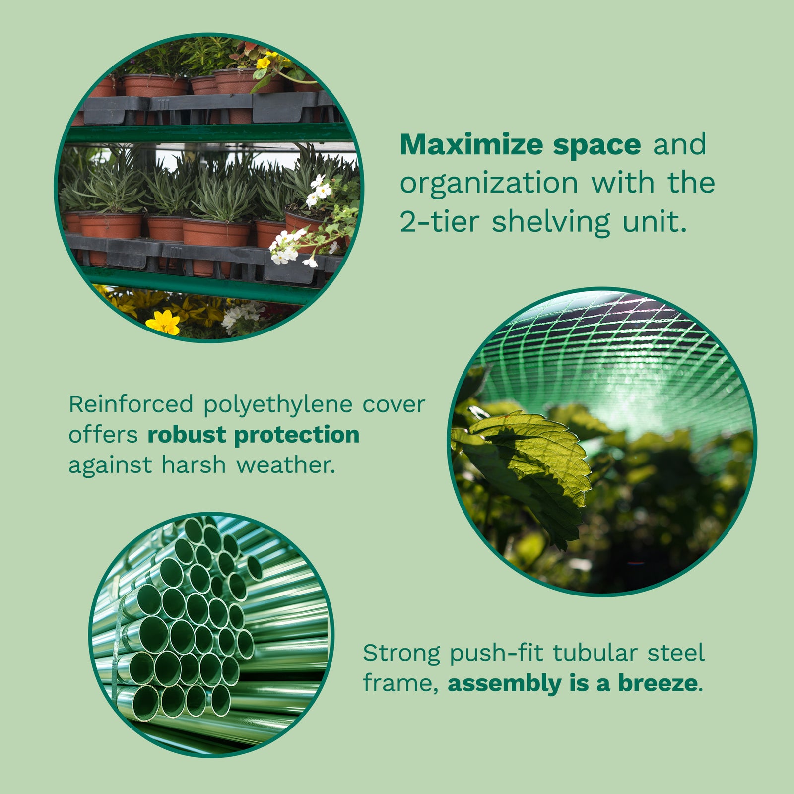 Gardman Walk In Greenhouse with 2 Tier Shelving Unit and Zippered Door, Green - VMInnovations