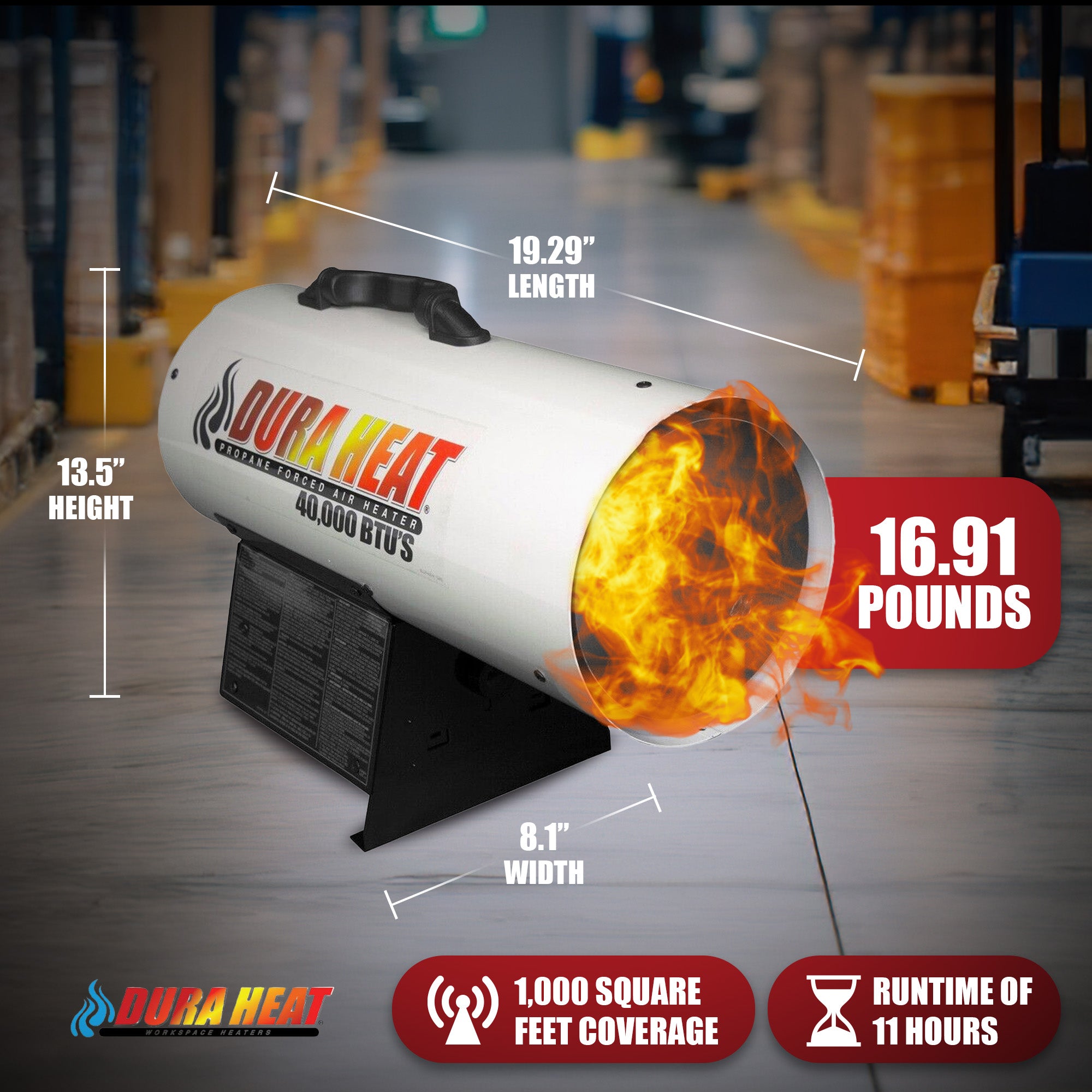 Dura Heat 1,000 Square Feet Coverage Portable LP Gas Forced Air Heater, White - VMInnovations