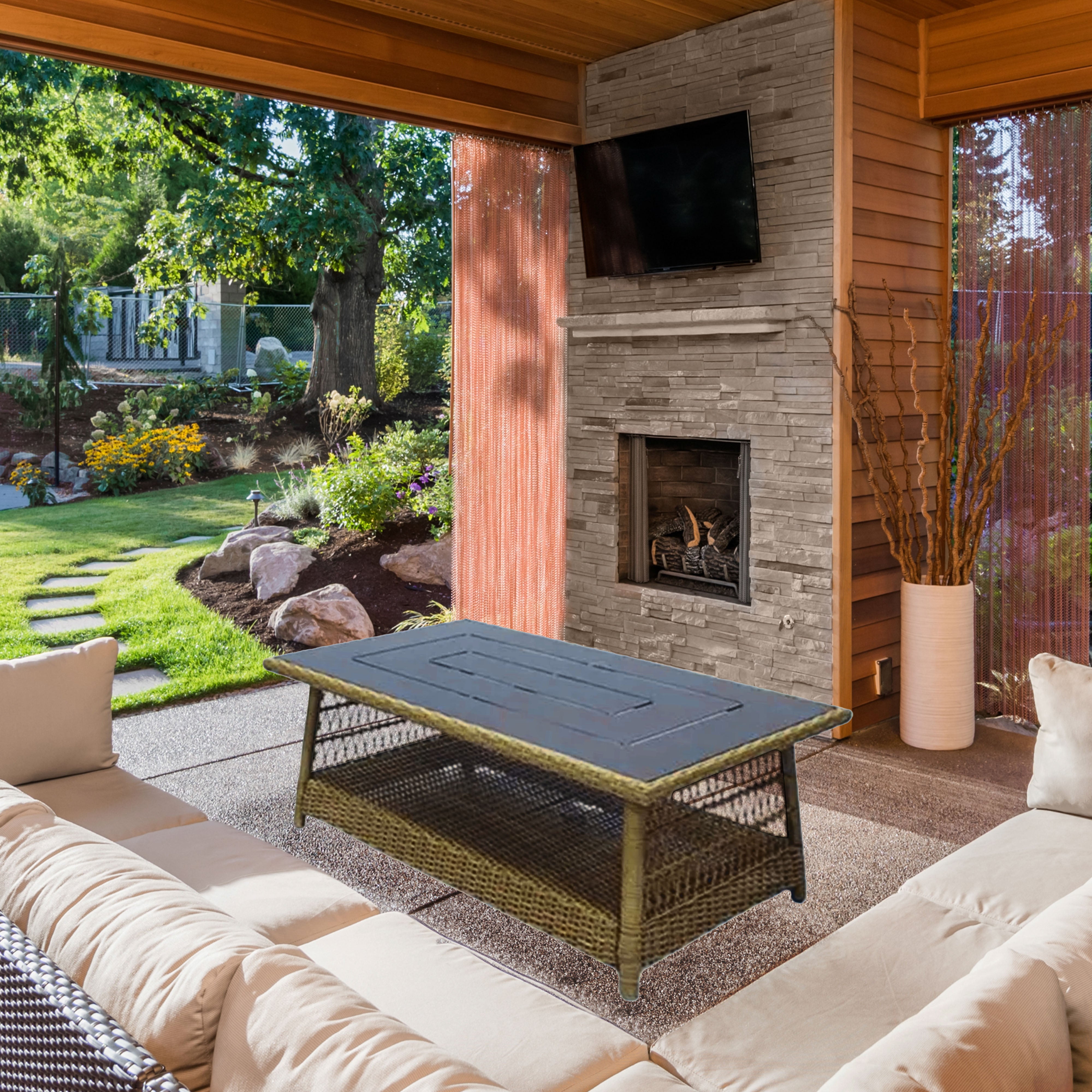 Four Seasons Courtyard Positano 40" x 26" Outdoor Wicker Coffee Table, Brown - VMInnovations
