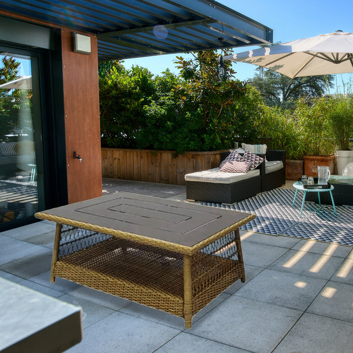 Four Seasons Courtyard Positano 40" x 26" Outdoor Wicker Coffee Table, Brown - VMInnovations
