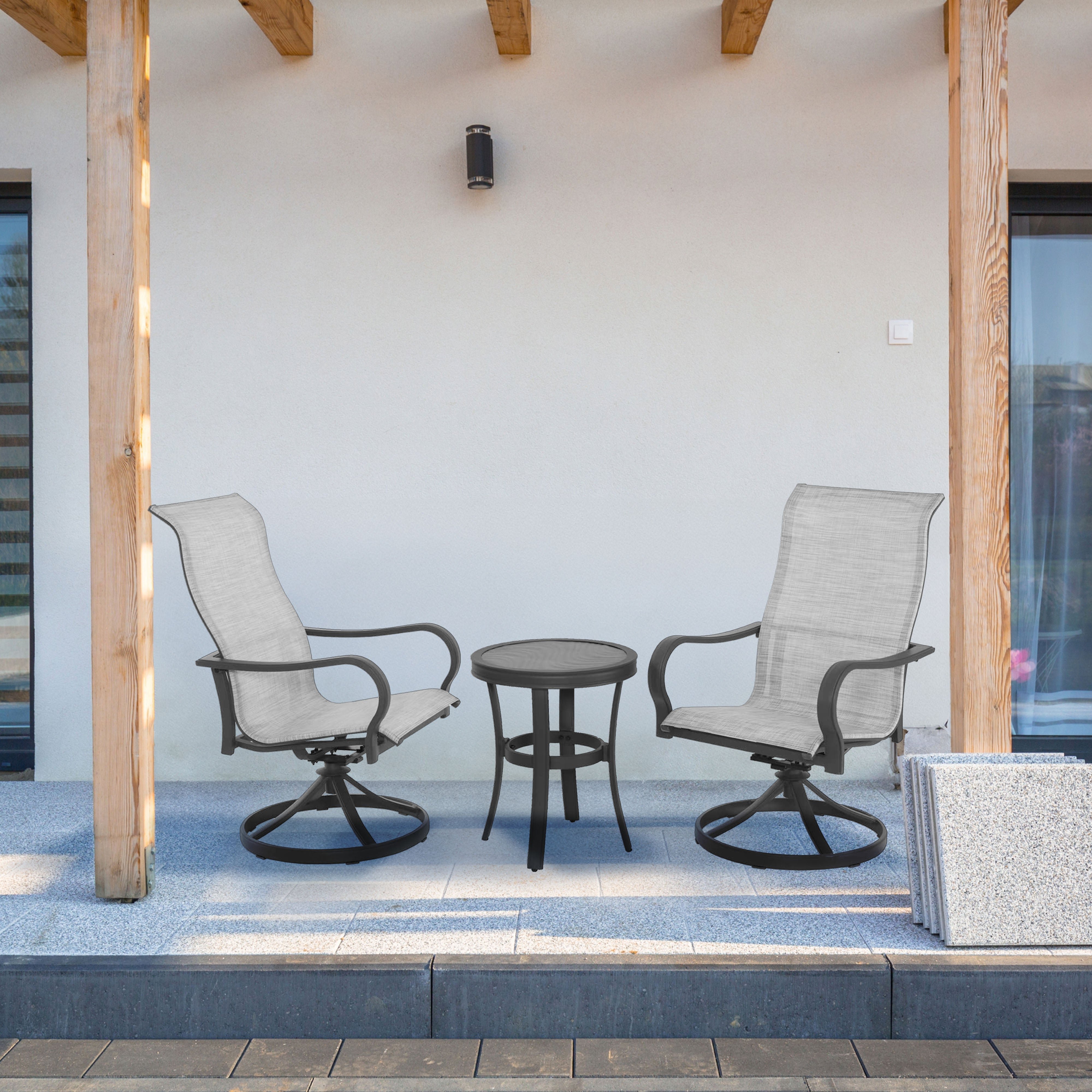 Four Seasons Courtyard 3pc Aluminum Bistro Set w/Swivel Rockers (Open Box) - VMInnovations