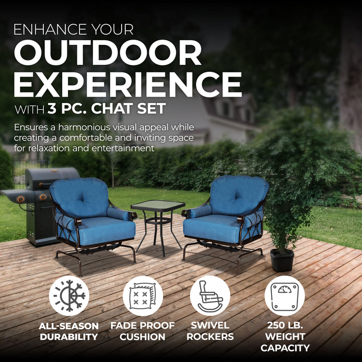 Four Seasons Courtyard Uptown 3 Piece Chat Set w/ 2 Rocker Chairs & 1 Side Table - VMInnovations