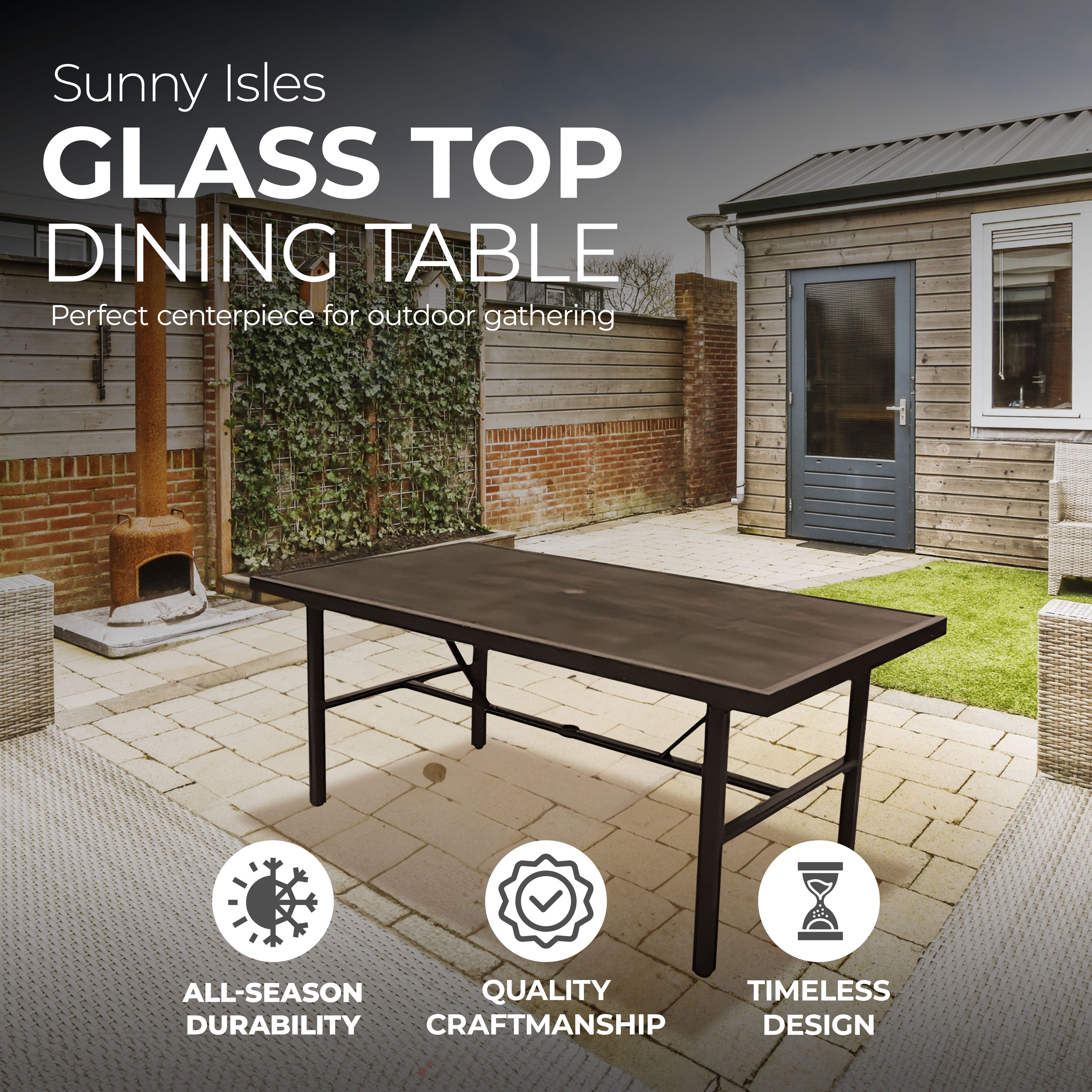 Four Seasons Courtyard Nantucket 40 x 72 Inch All Weather Patio Dining Table - VMInnovations