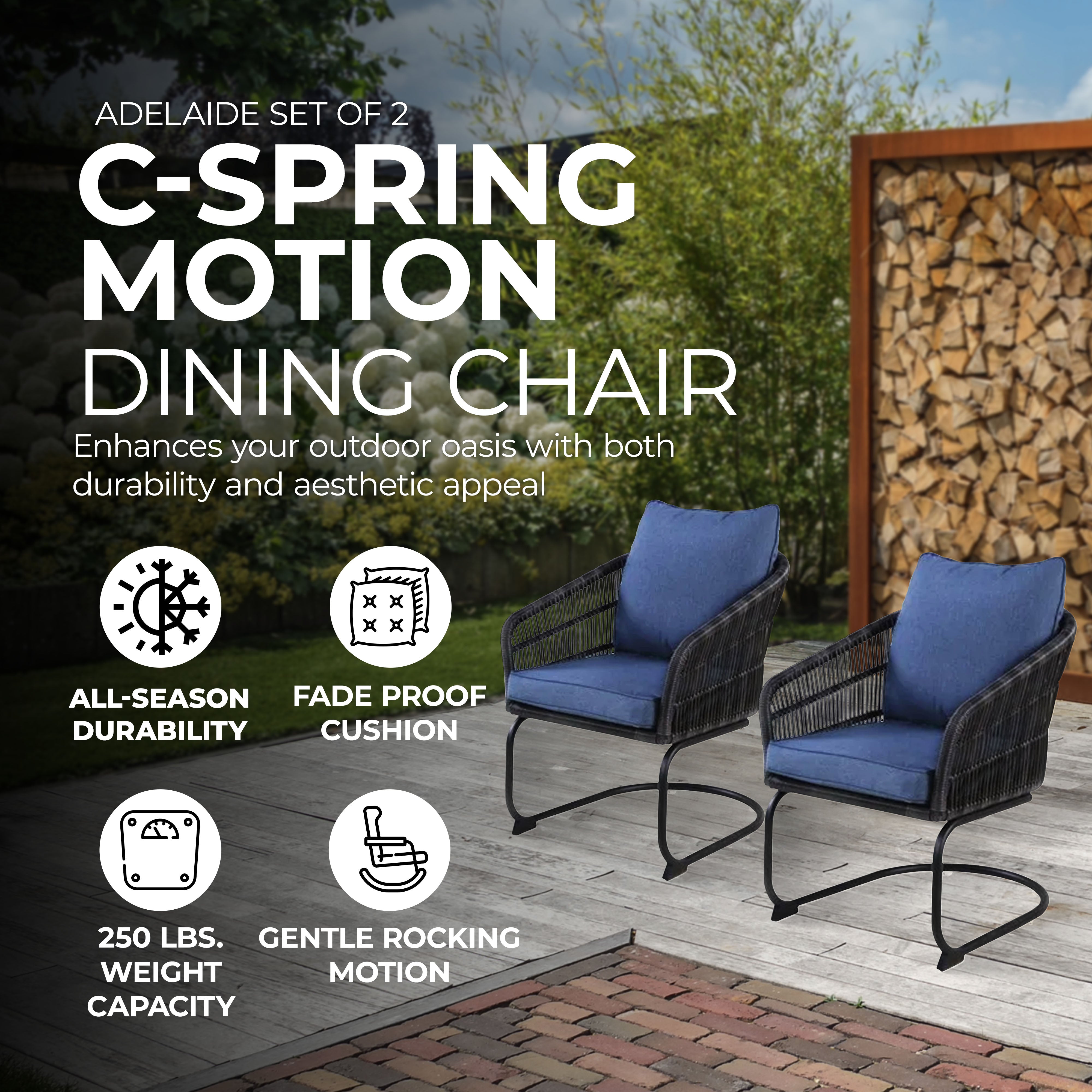 Four Seasons Courtyard Adelaide Set of 2 C Spring Cushioned Dining Chairs, Blue - VMInnovations