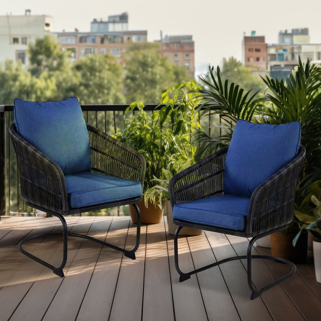 Four Seasons Courtyard Adelaide Set of 2 C Spring Cushioned Dining Chairs, Blue - VMInnovations