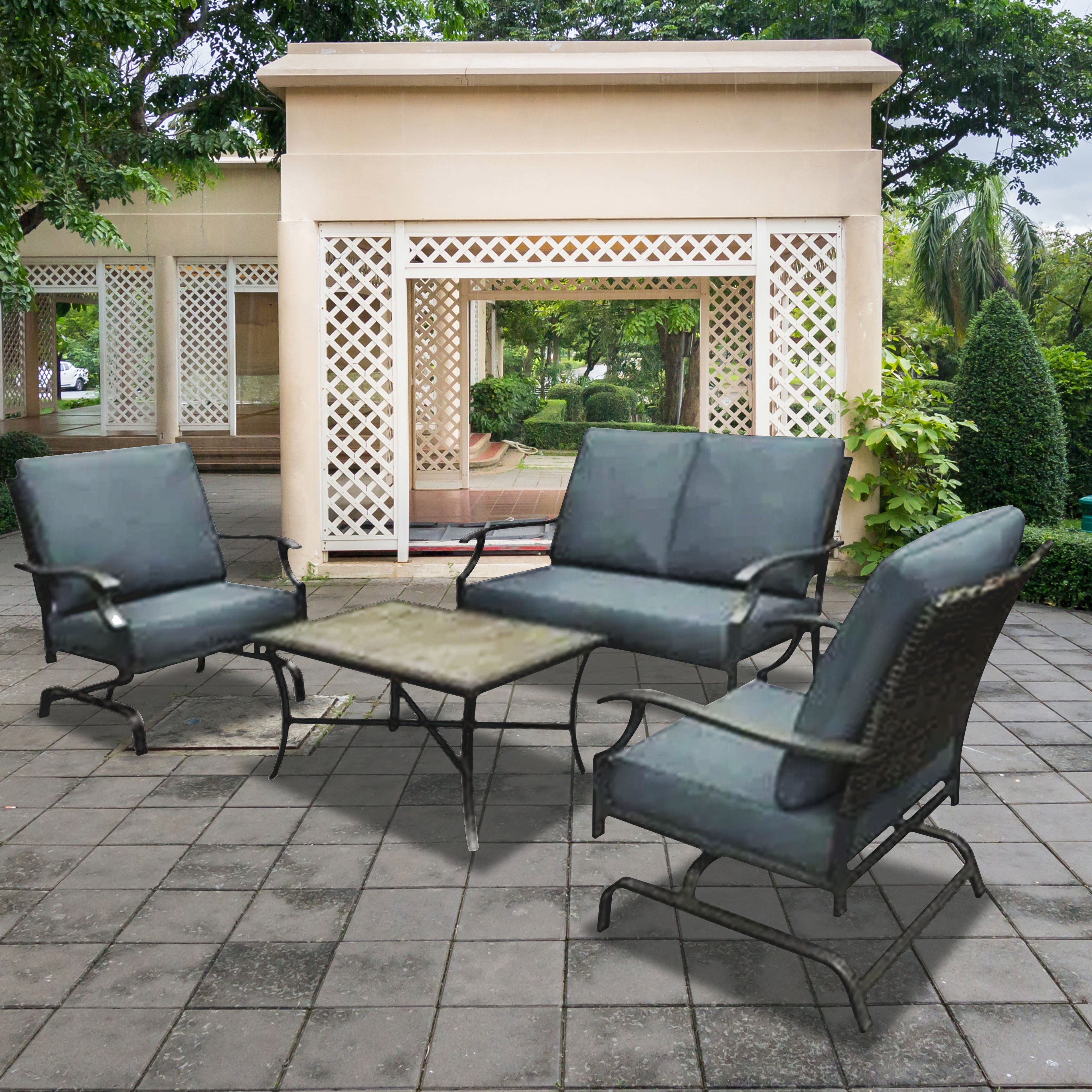 Four Seasons Courtyard Belmont 4 Piece Collection w/Rockers, Table & Loveseat - VMInnovations