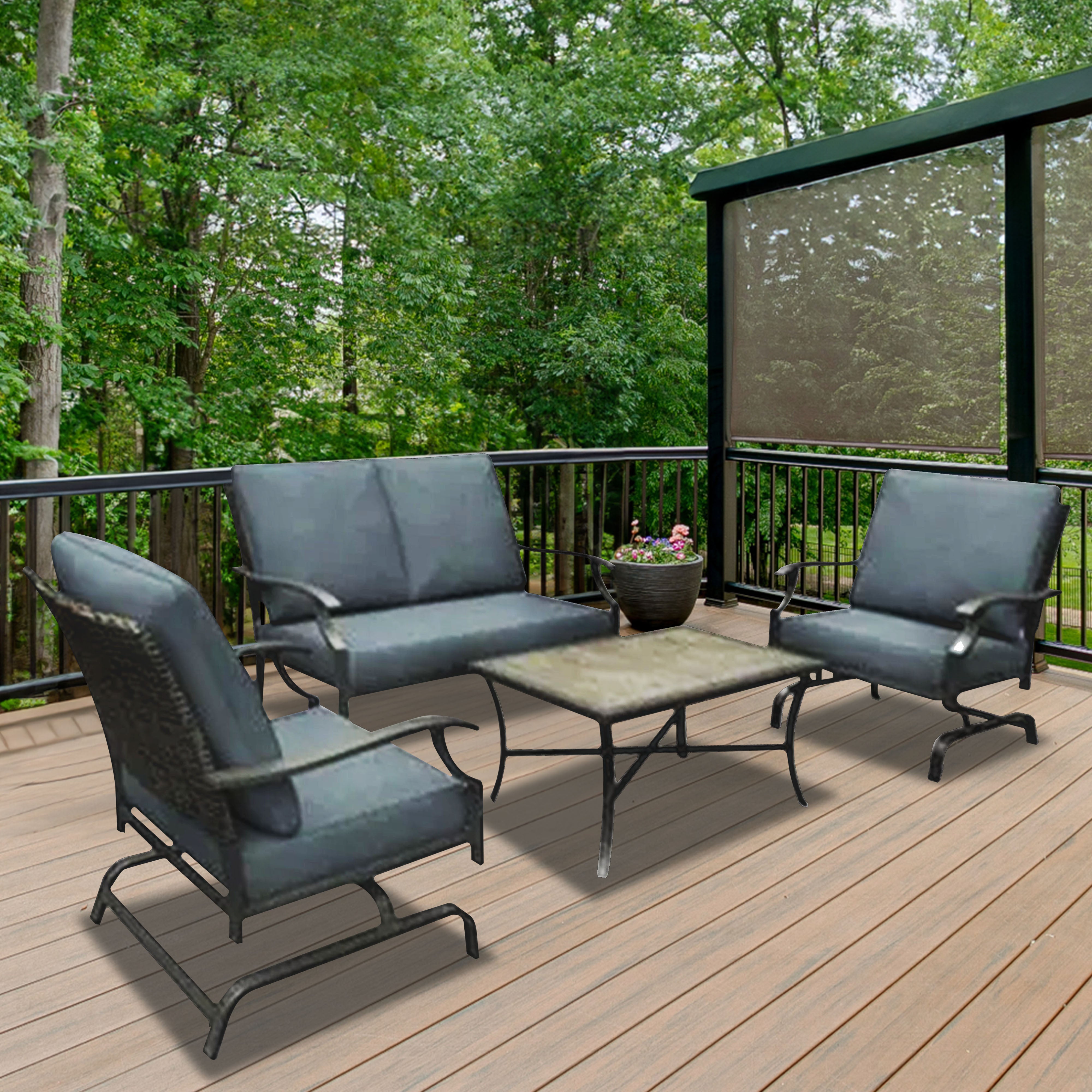 Four Seasons Courtyard Belmont 4 Piece Collection w/Rockers, Table & Loveseat - VMInnovations