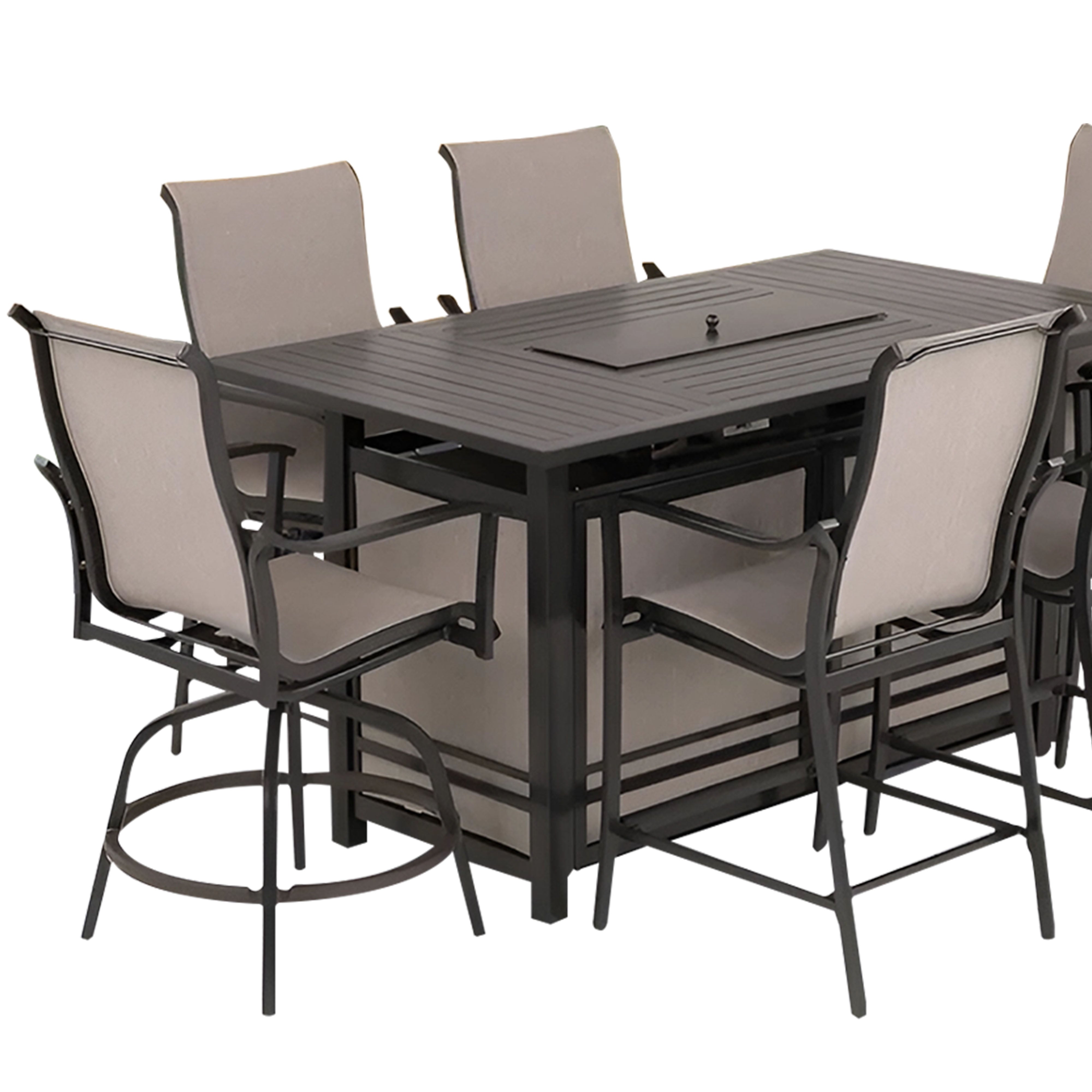 Four Seasons Courtyard Manhattan 6 Piece Patio High Chair Dining Furniture, Gray - VMInnovations