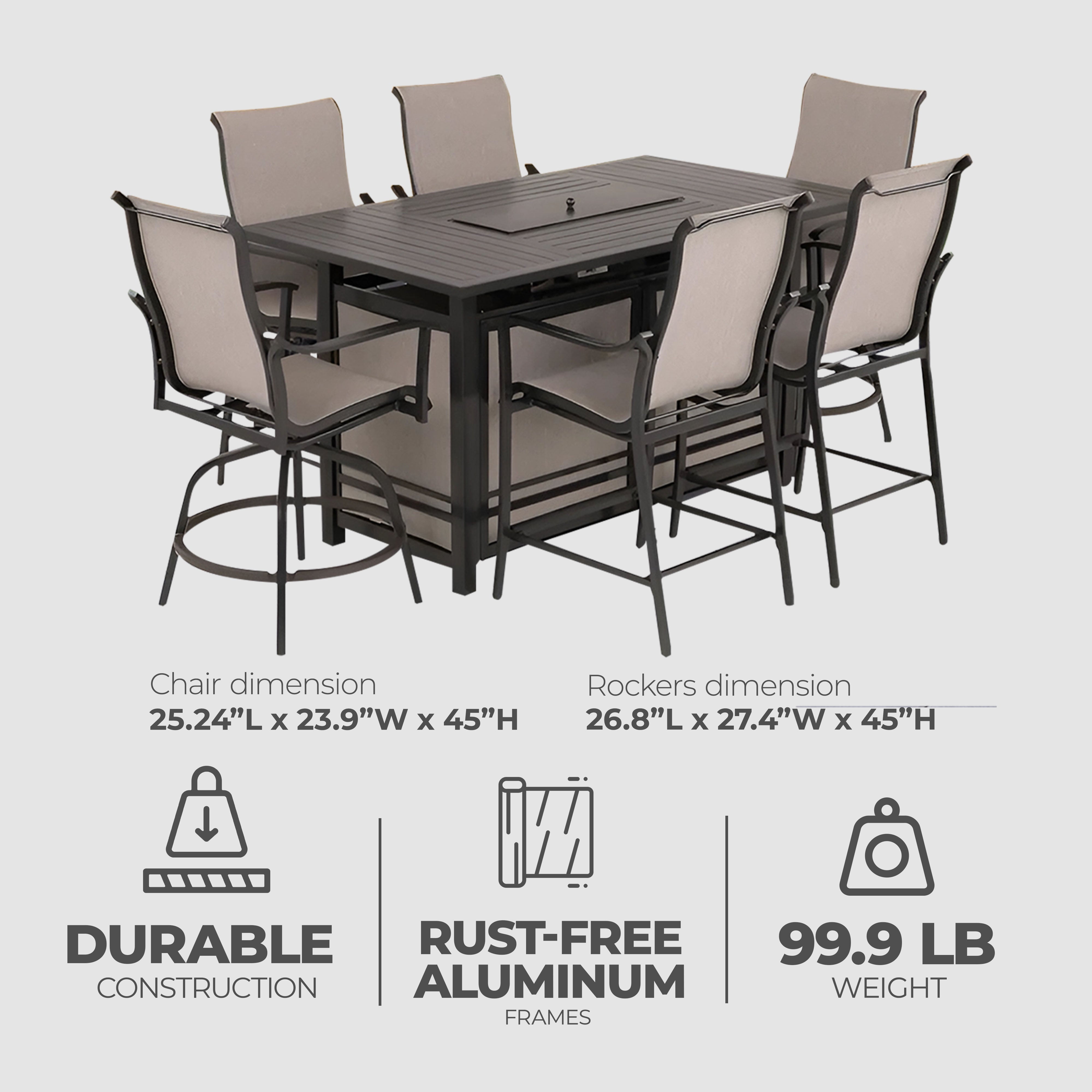 Four Seasons Courtyard Manhattan 6 Piece Patio High Chair Dining Furniture, Gray - VMInnovations