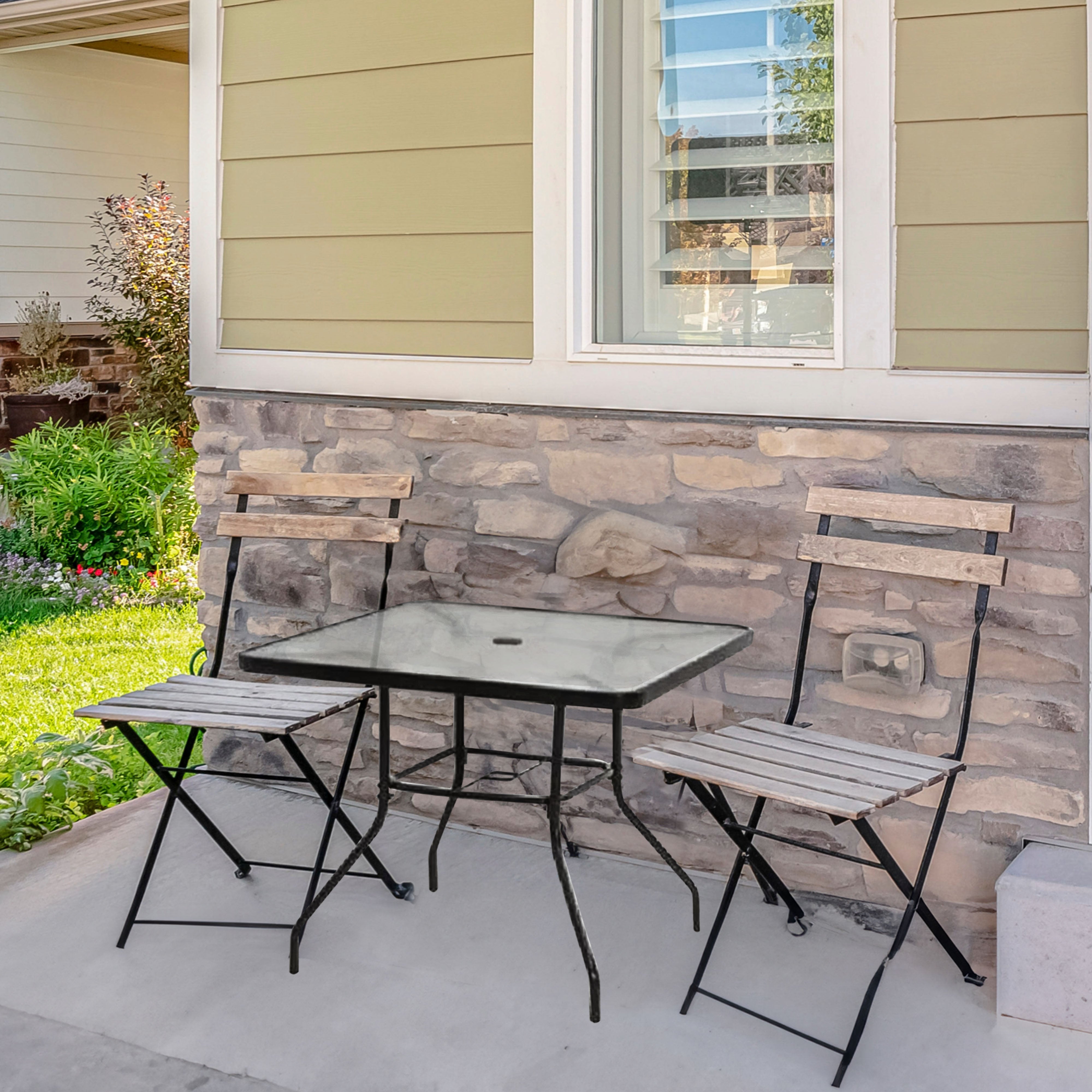 Four Seasons Courtyard Sunny Tempered Glass Top Patio Dining Table, Black (Used) - VMInnovations