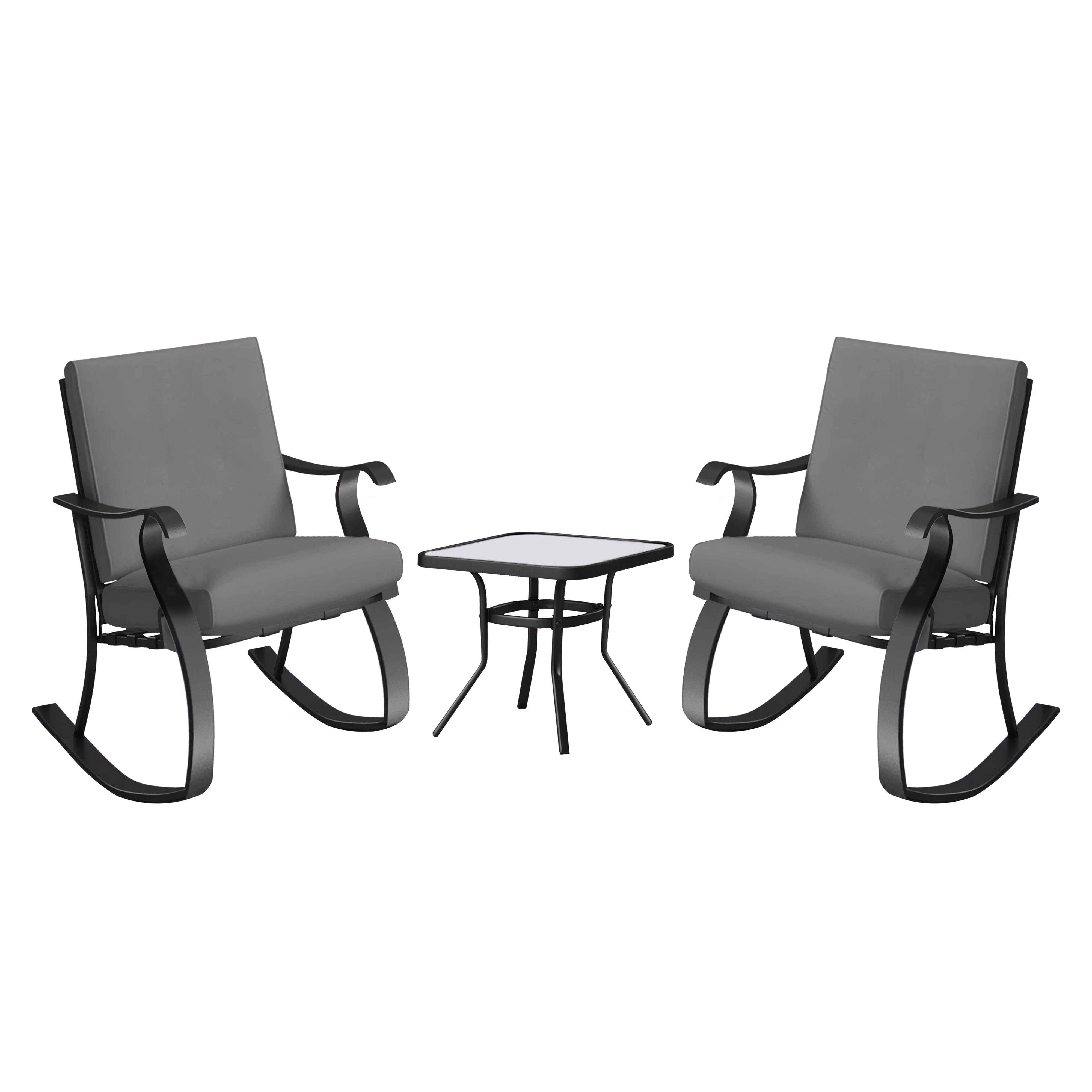 Four Seasons Courtyard Gramercy Sturdy Steel 3 Piece Rocking Bistro Set, Gray - VMInnovations