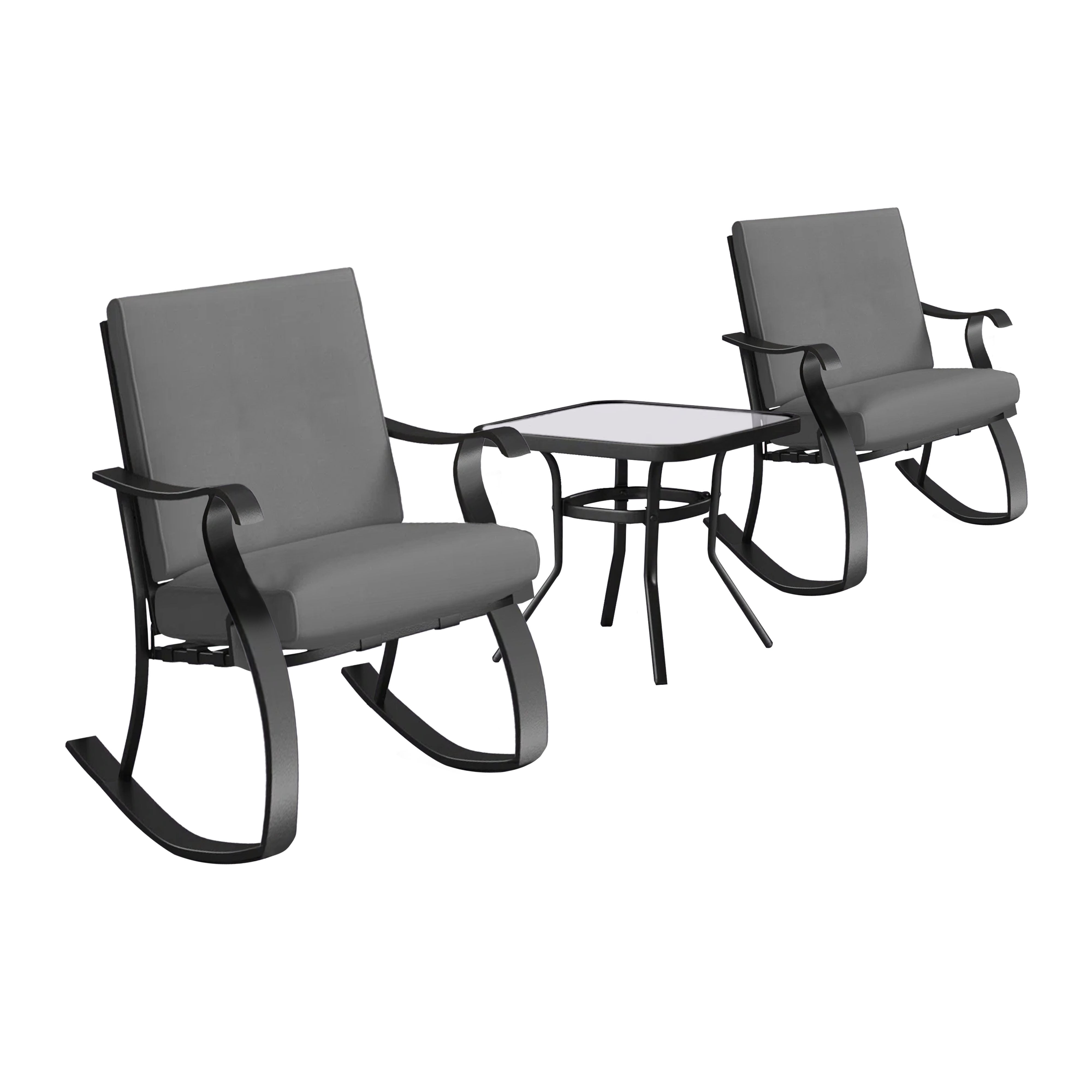 Four Seasons Courtyard Gramercy Sturdy Steel 3 Piece Rocking Bistro Set, Gray - VMInnovations