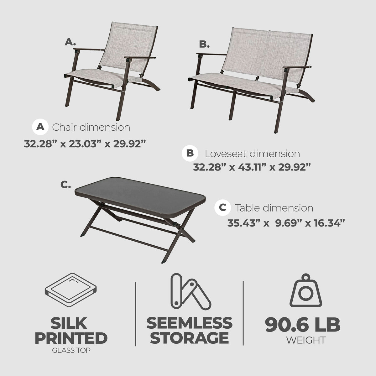 Four Seasons Courtyard Novara 4 PC Steel Folding Outdoor Conversation (Open Box)