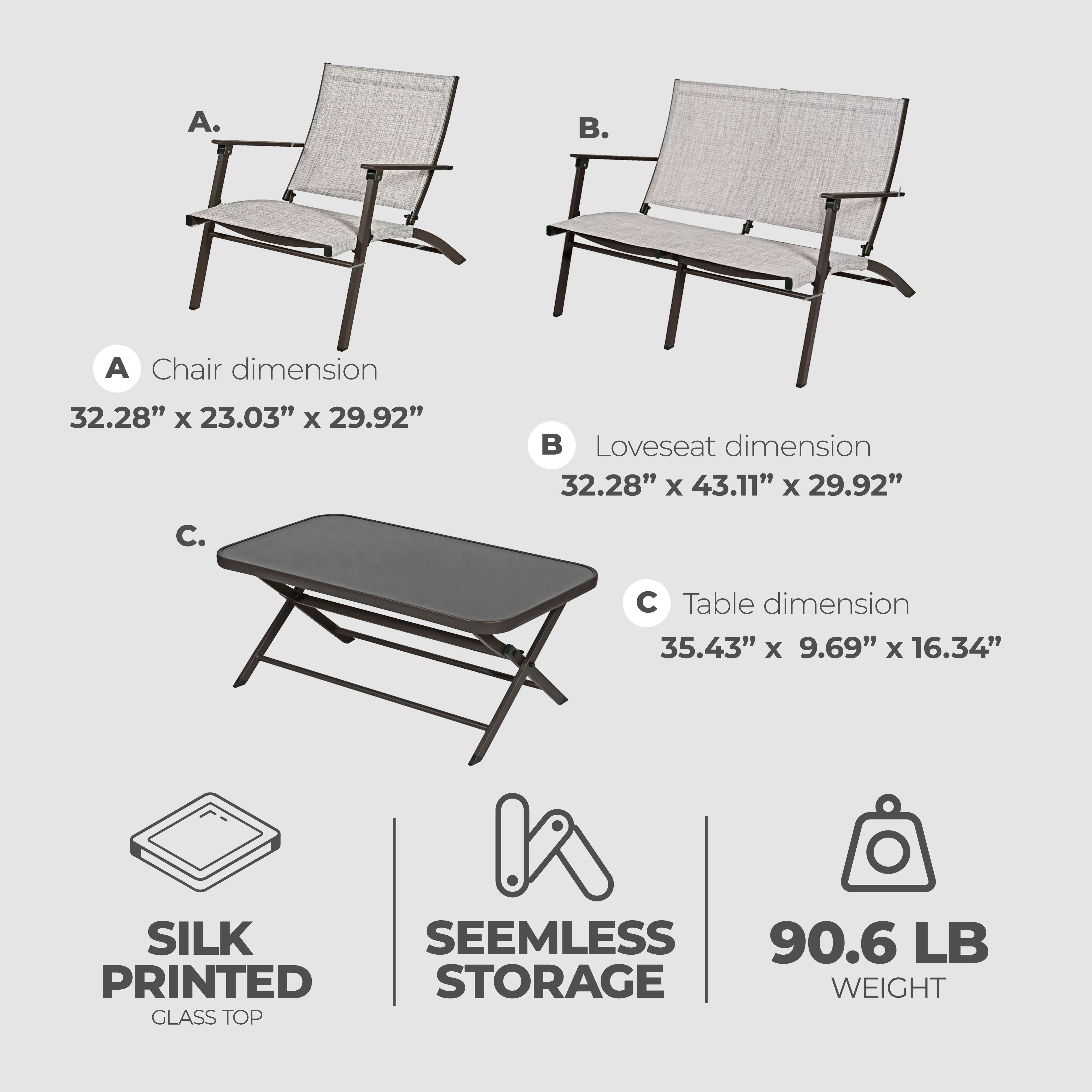 Four Seasons Courtyard Novara 4 PC Steel Folding Outdoor Conversation (Open Box)