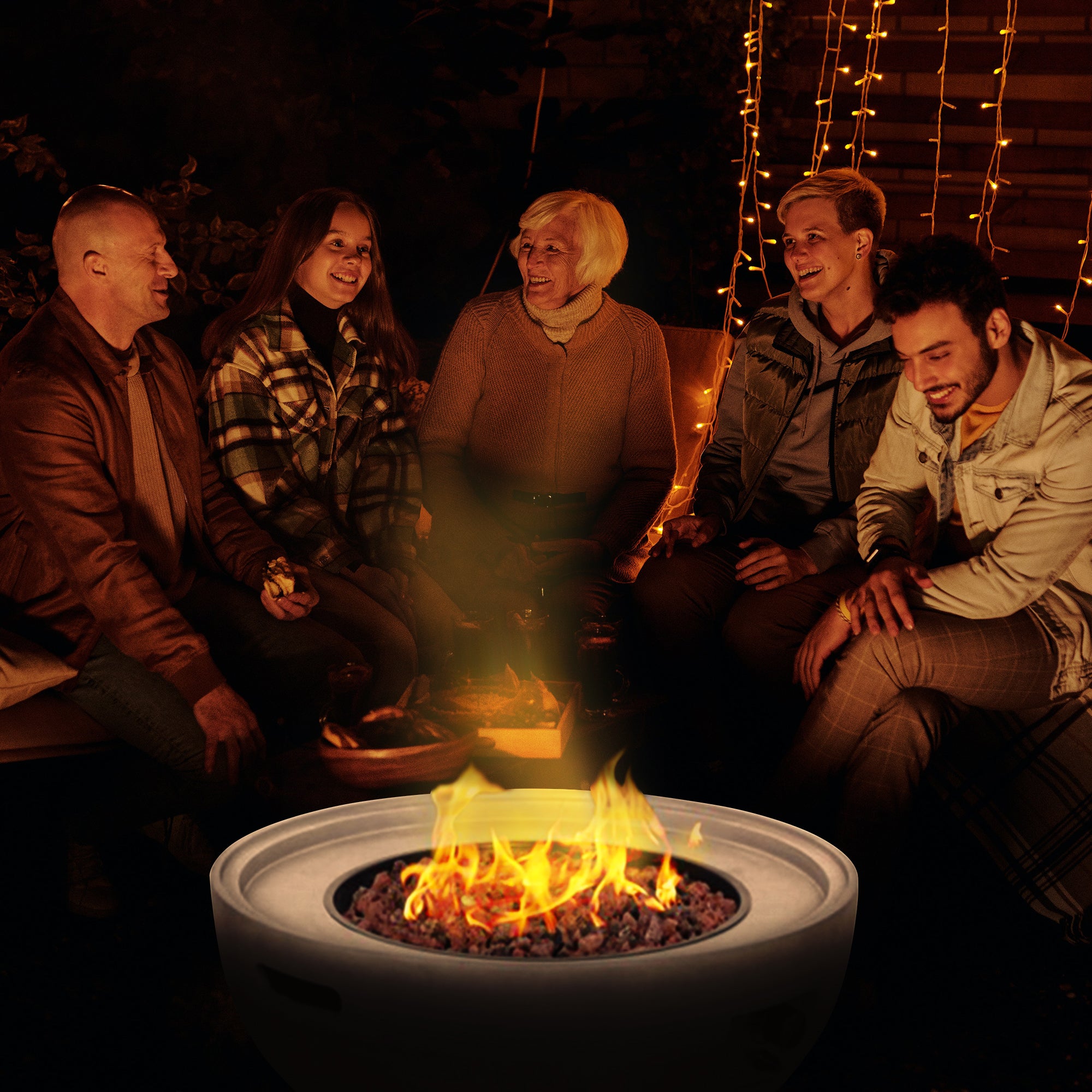Four Seasons Courtyard 50,000 BTU Round Outdoor Backyard Concrete Gas Fire Pit - VMInnovations