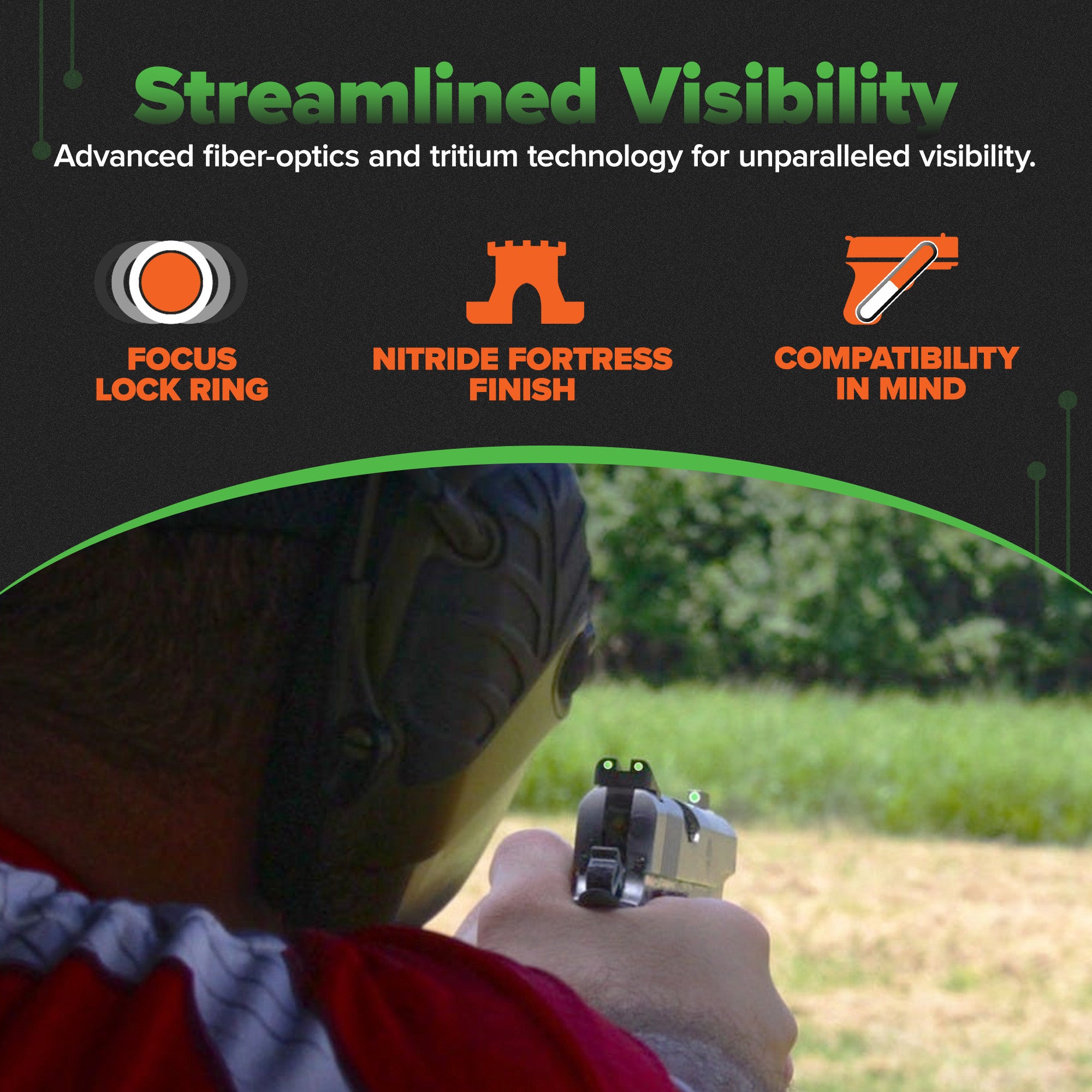 TruGlo Tritium Pro Brite Site High Set Glock Handgun Sight, Glock 20, 21, 29, 30 - VMInnovations