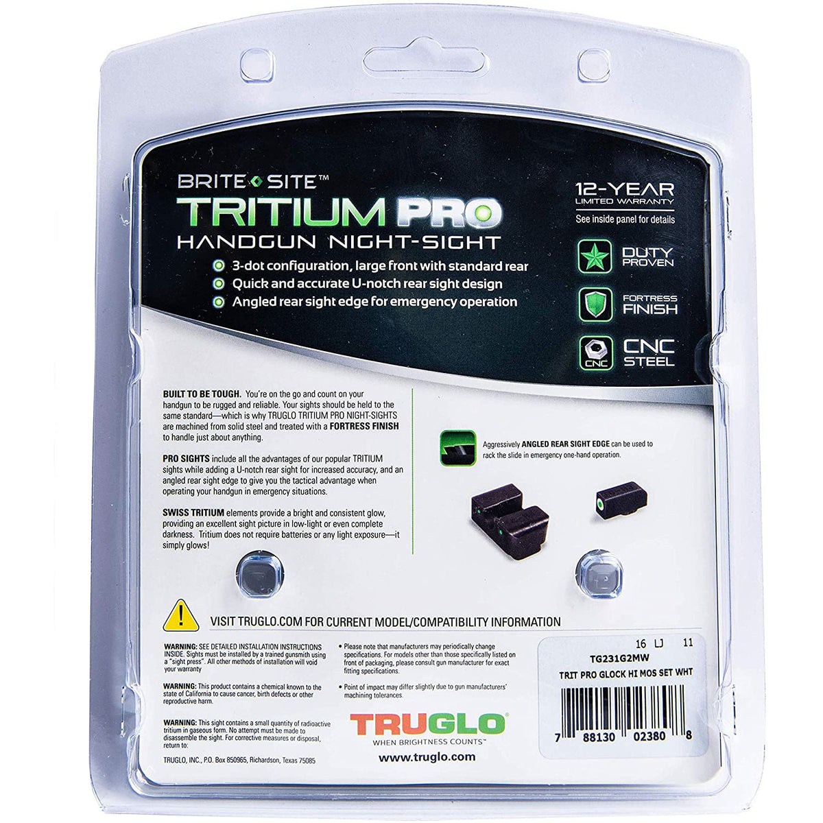 TruGlo Tritium Pro Glow in the Dark Gun Glock Pistol Sight, Glock MOS 25 & More