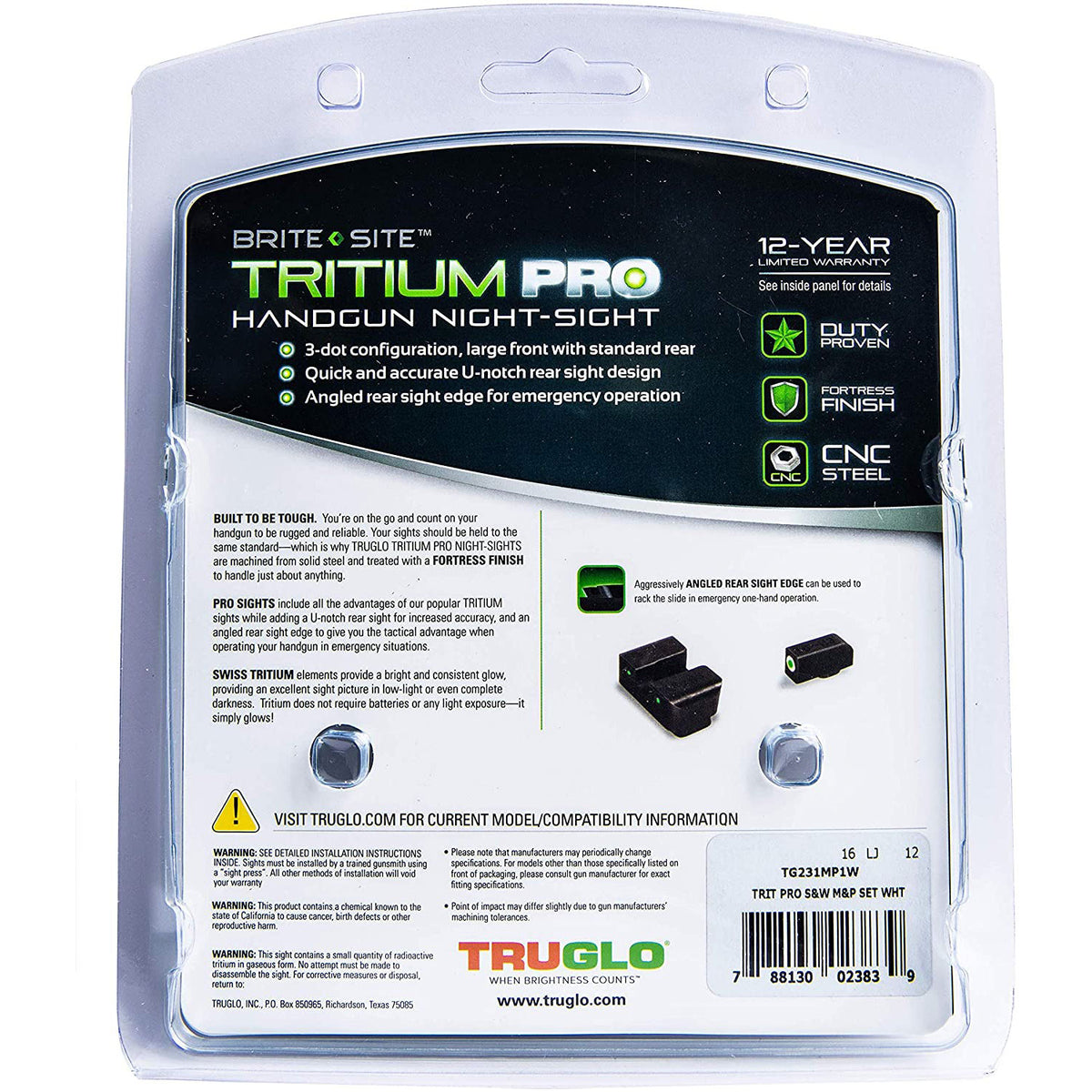 TruGlo Tritium Pro Glow in the Dark Gun Sight for S&W M&P SD9 Series Pistols