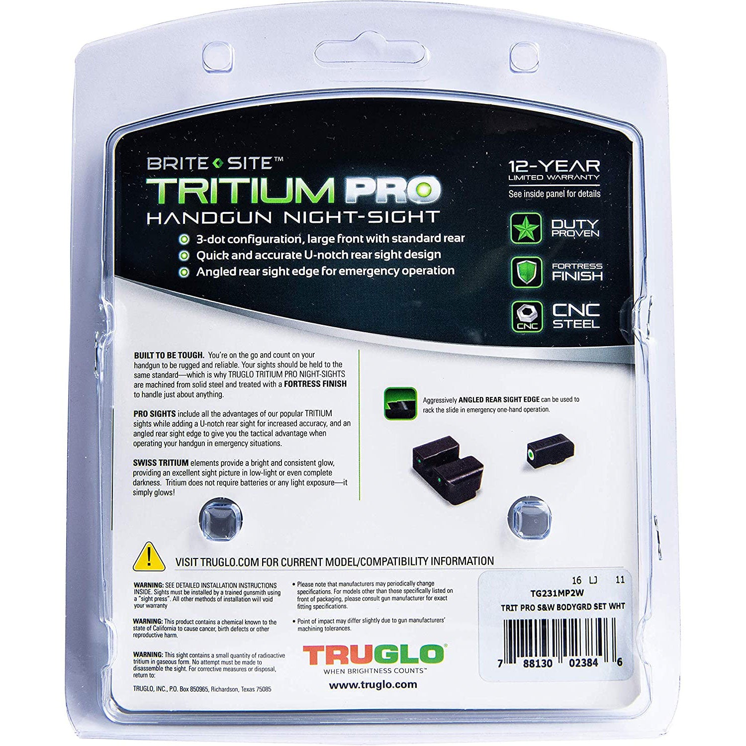 TruGlo Tritium Pro Gun Sight for S&W BODYGUARD .380 Pistols (Open Box)