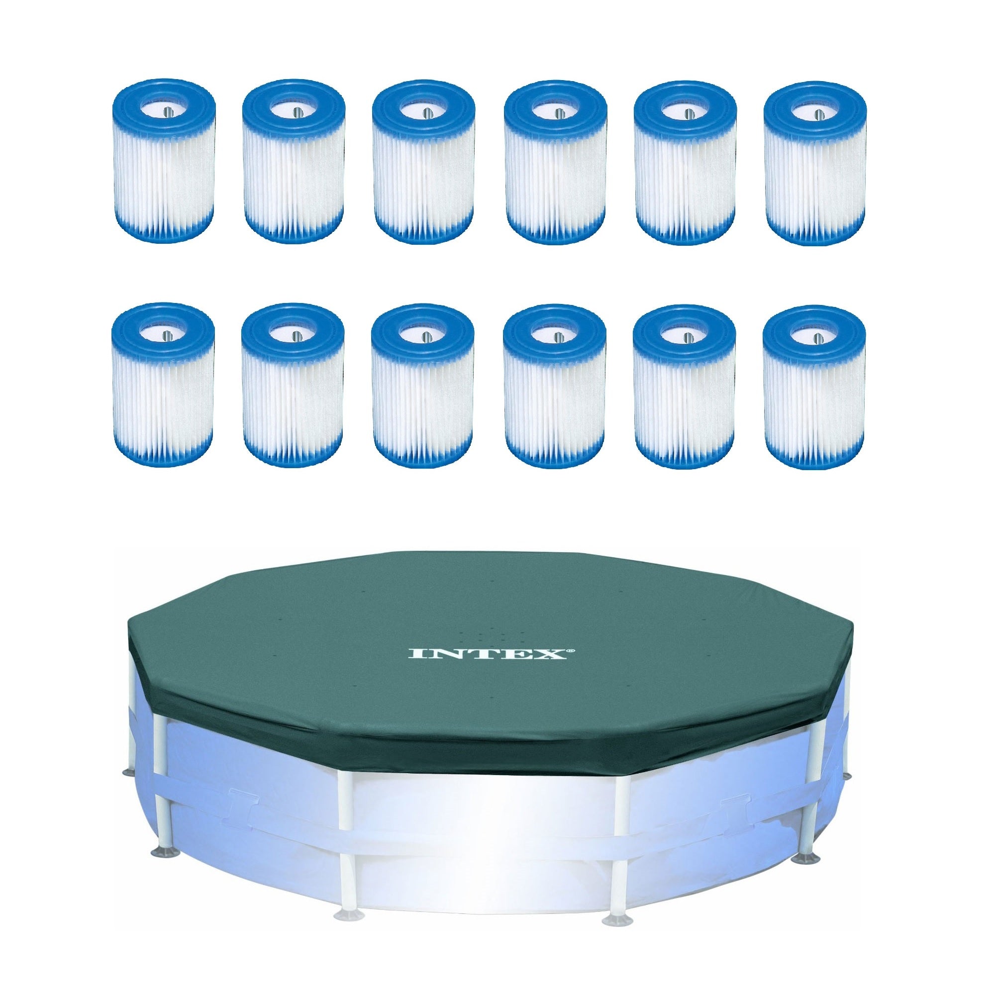 Intex Filter Cartridge for Swimming Pool (12 Pack) w/ Intex 10-Foot Pool Cover